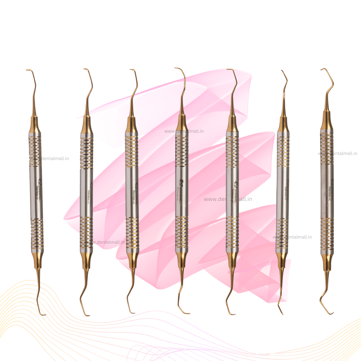 Gracey Curette Kit Set of 7 Gold TiN Coated Tips and Handle Cut Pattern #GCGK7CH