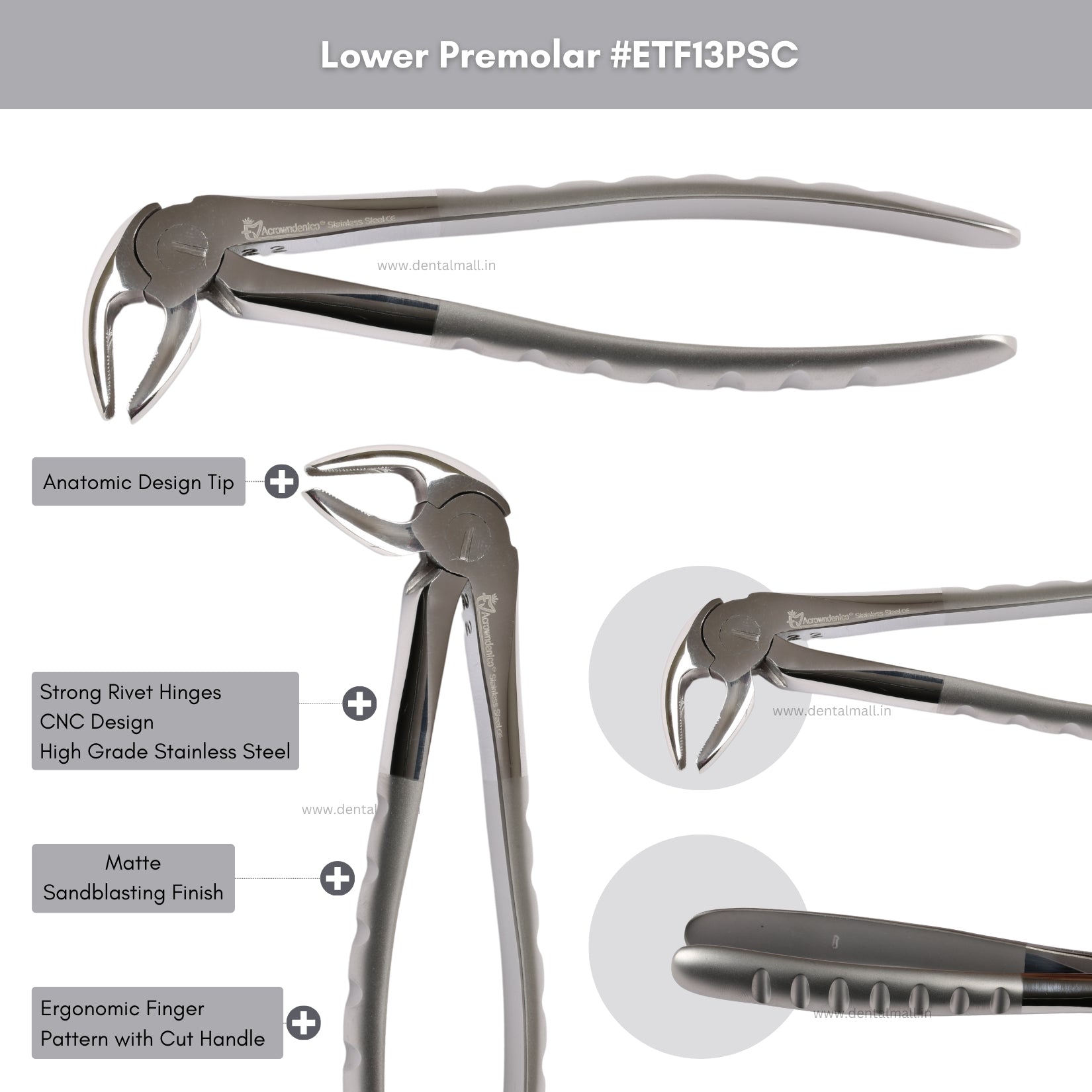 Extraction Tooth Forceps Kit - Premium Quality Finger Pattern with Cut Handle Matte Sandblasting Finish (Set of 12 Pcs) #ETFK12PSC