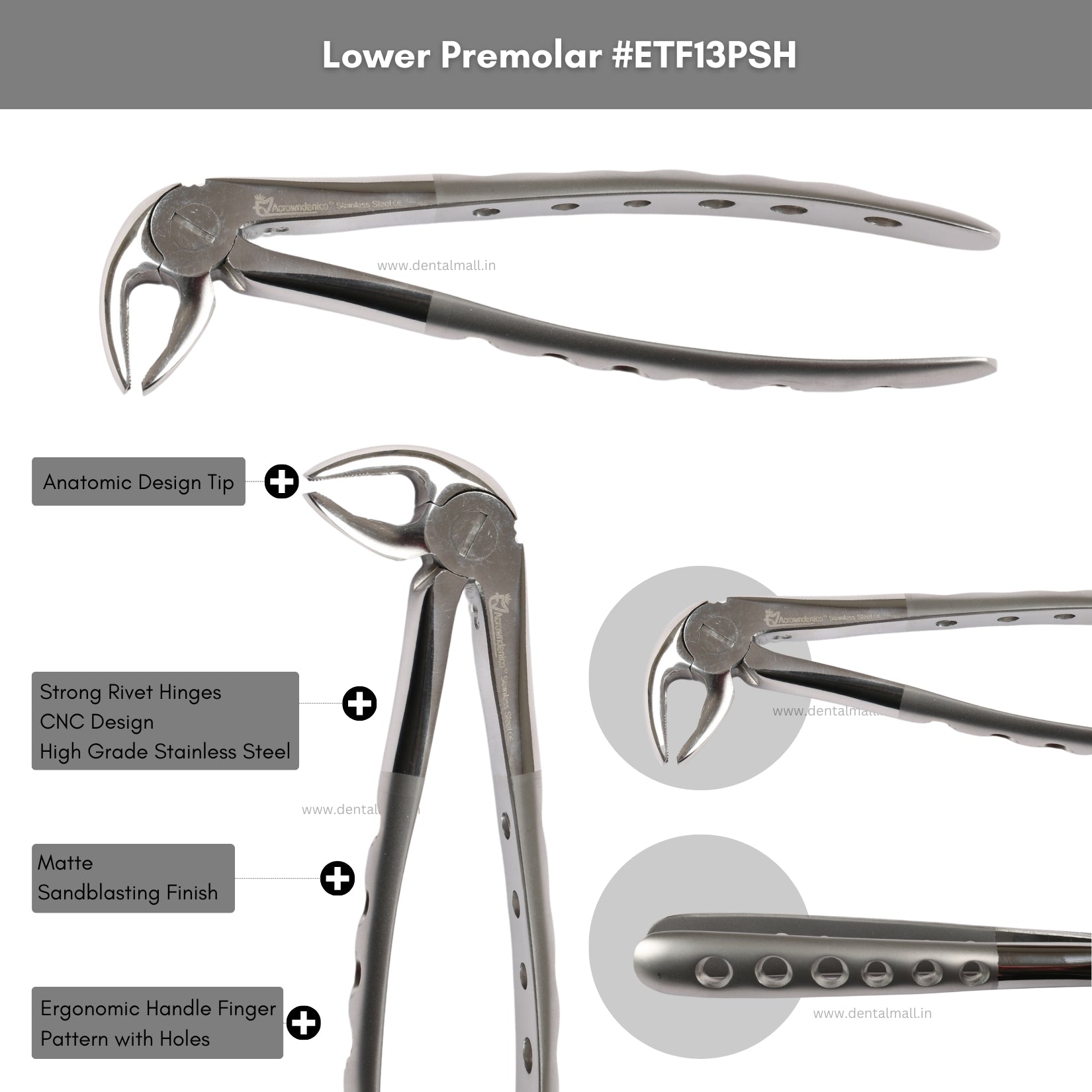 Extraction Tooth Forceps Kit – Premium Quality Finger Pattern with Holes Handle Matte Sandblasting, Set of 12 Pcs #ETFK12PSH