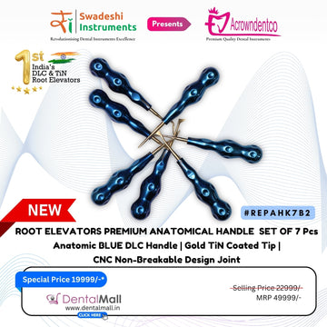 ROOT ELEVATORS PREMIUM ANATOMICAL HANDLE  SET OF 7 Pcs. #REPAHK7B2 Anatomic BLUE DLC Handle | Gold TiN Coated Tip | CNC Non-Breakable Design Joint