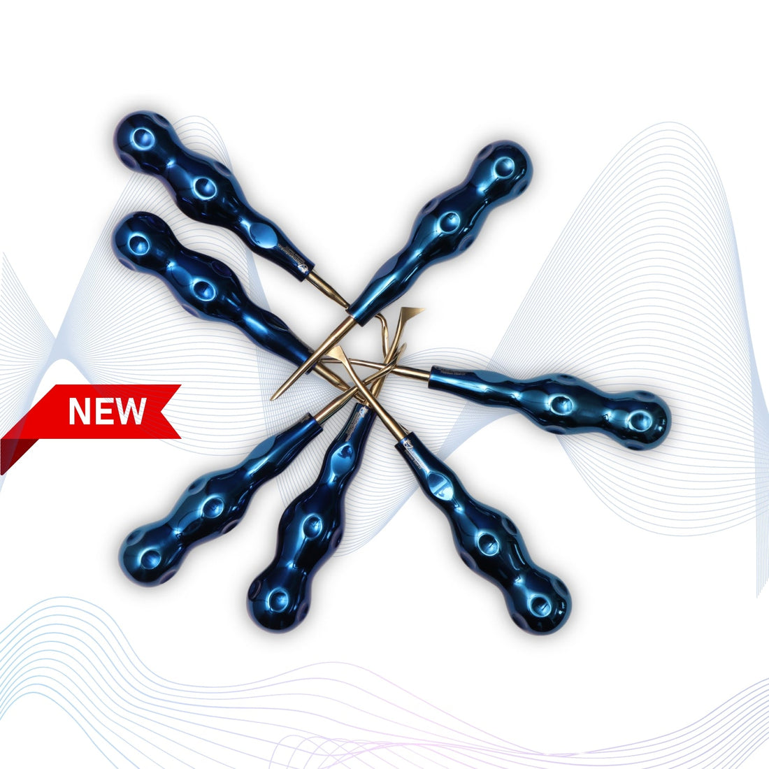 ROOT ELEVATORS PREMIUM ANATOMICAL HANDLE  SET OF 7 Pcs. #REPAHK7B2 Anatomic BLUE DLC Handle | Gold TiN Coated Tip | CNC Non-Breakable Design Joint