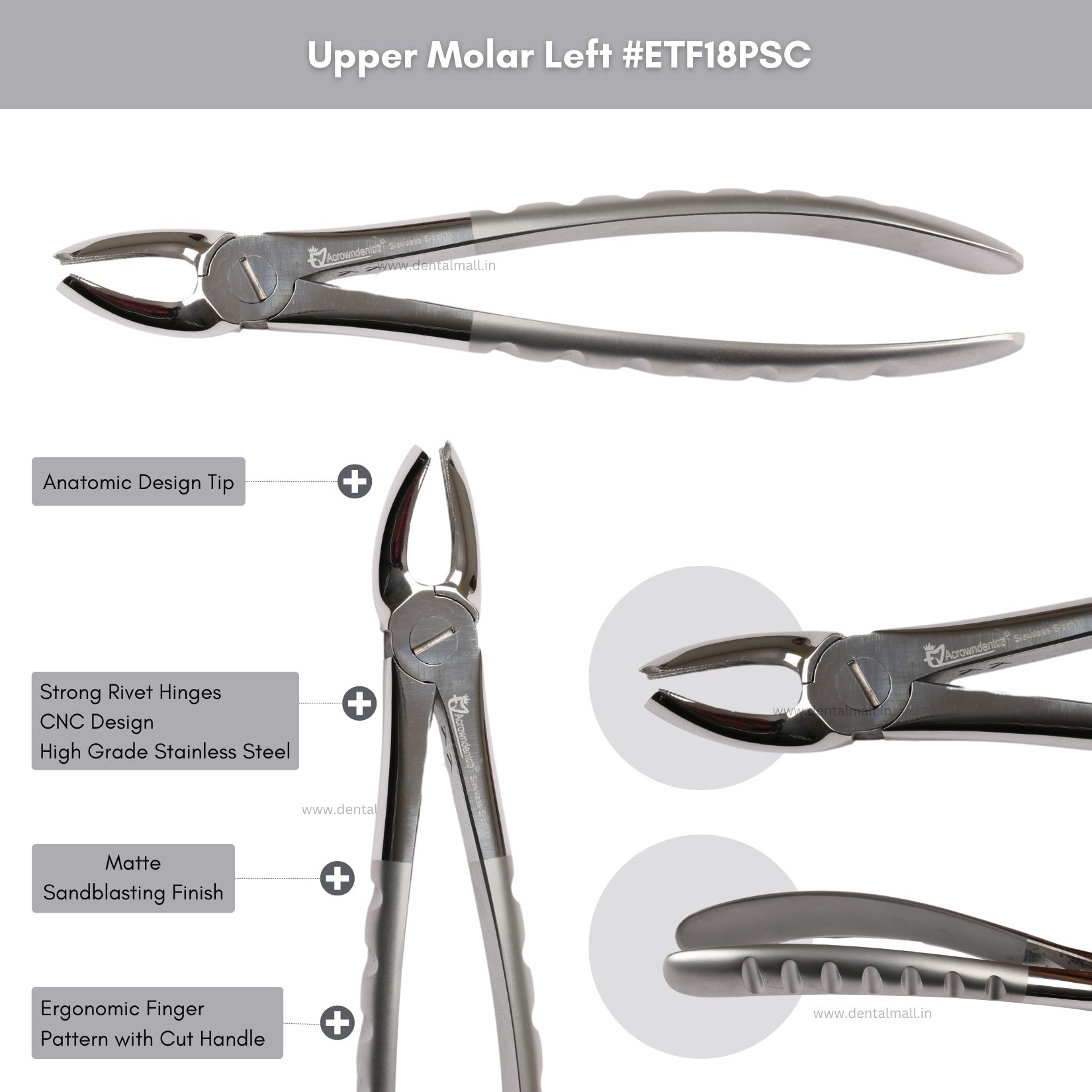 Extraction Tooth Forceps Kit - Premium Quality Finger Pattern with Cut Handle Matte Sandblasting Finish (Set of 12 Pcs) #ETFK12PSC