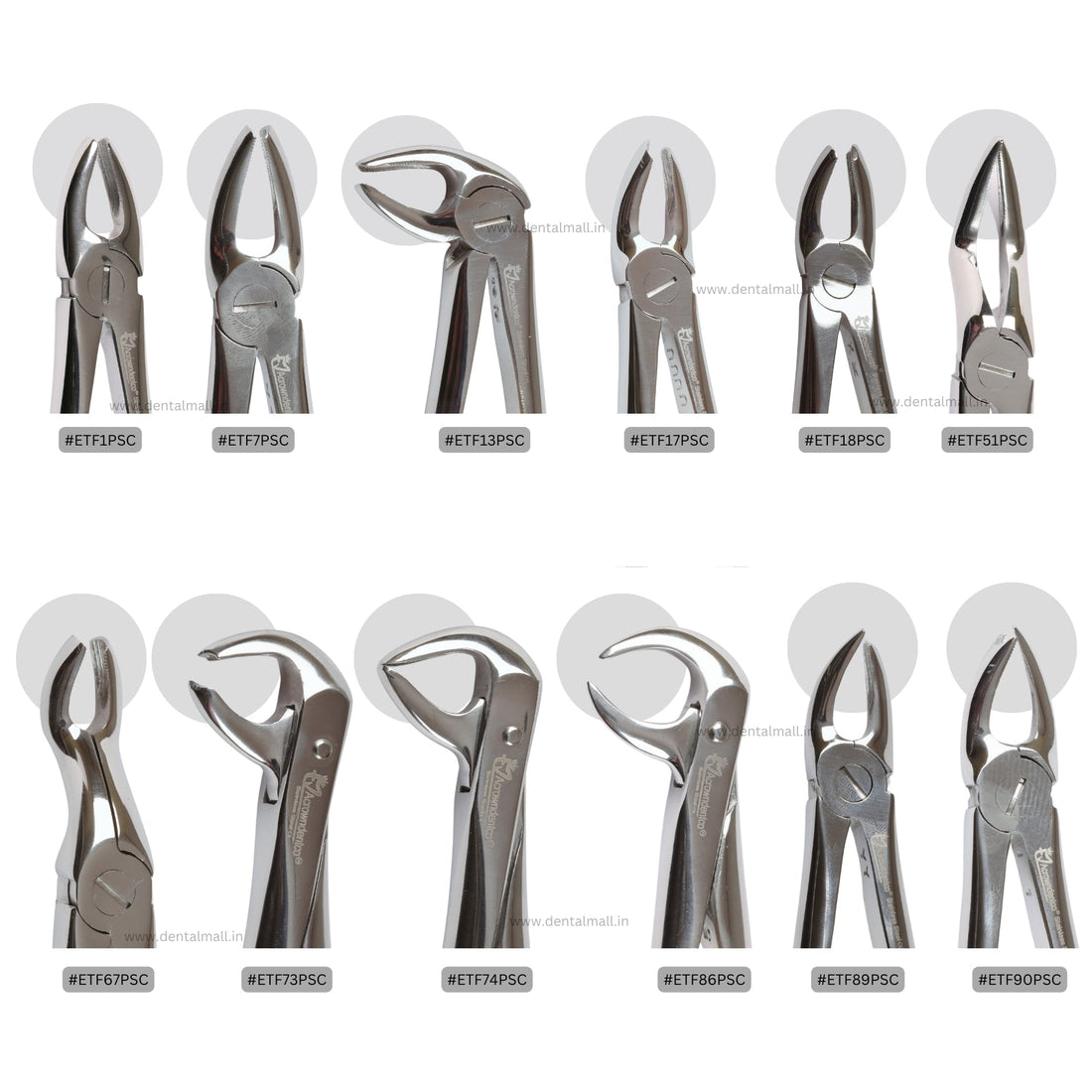 Extraction Tooth Forceps Kit - Premium Quality Finger Pattern with Cut Handle Matte Sandblasting Finish (Set of 12 Pcs) #ETFK12PSC