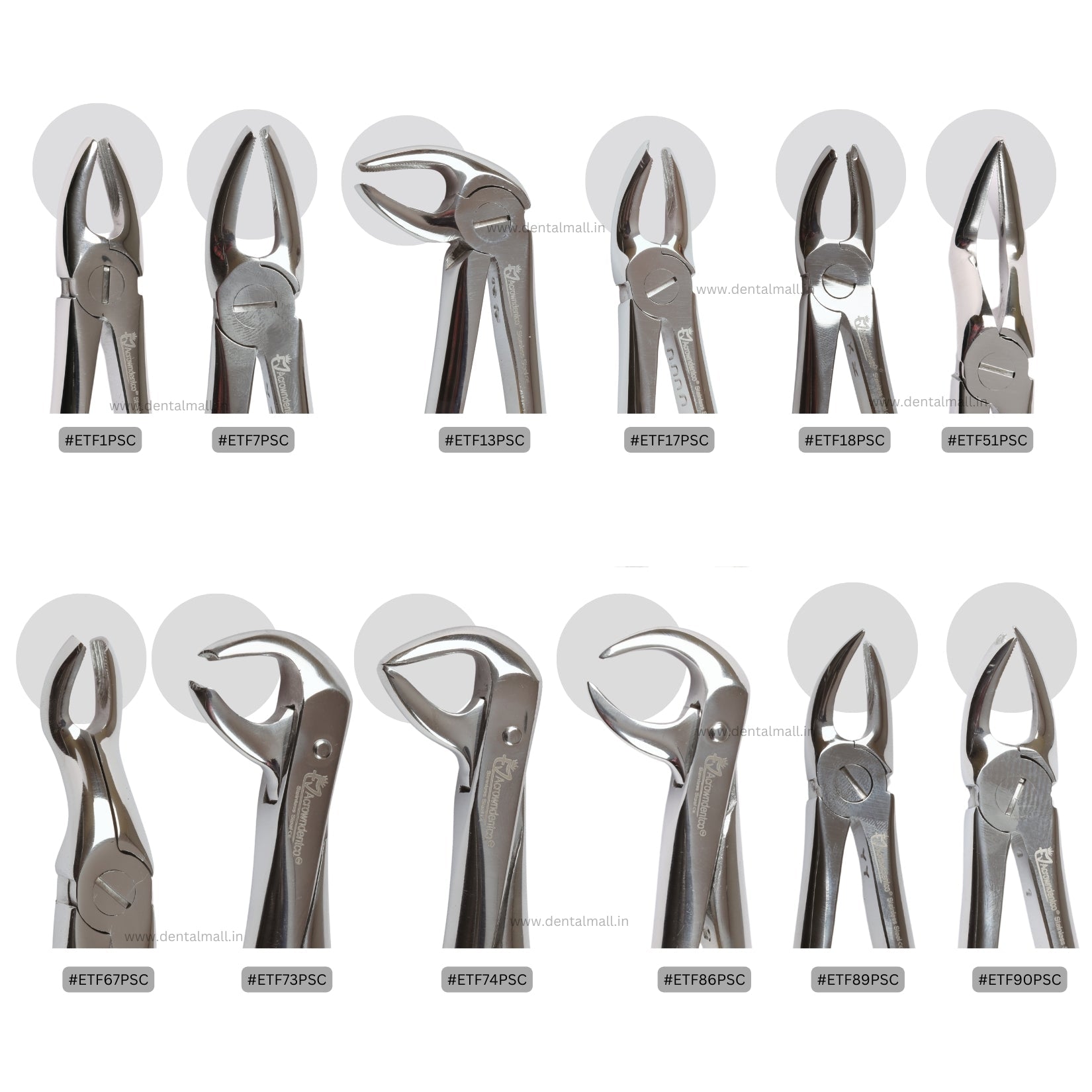 Extraction Tooth Forceps Kit - Premium Quality Finger Pattern with Cut Handle Matte Sandblasting Finish (Set of 12 Pcs) #ETFK12PSC