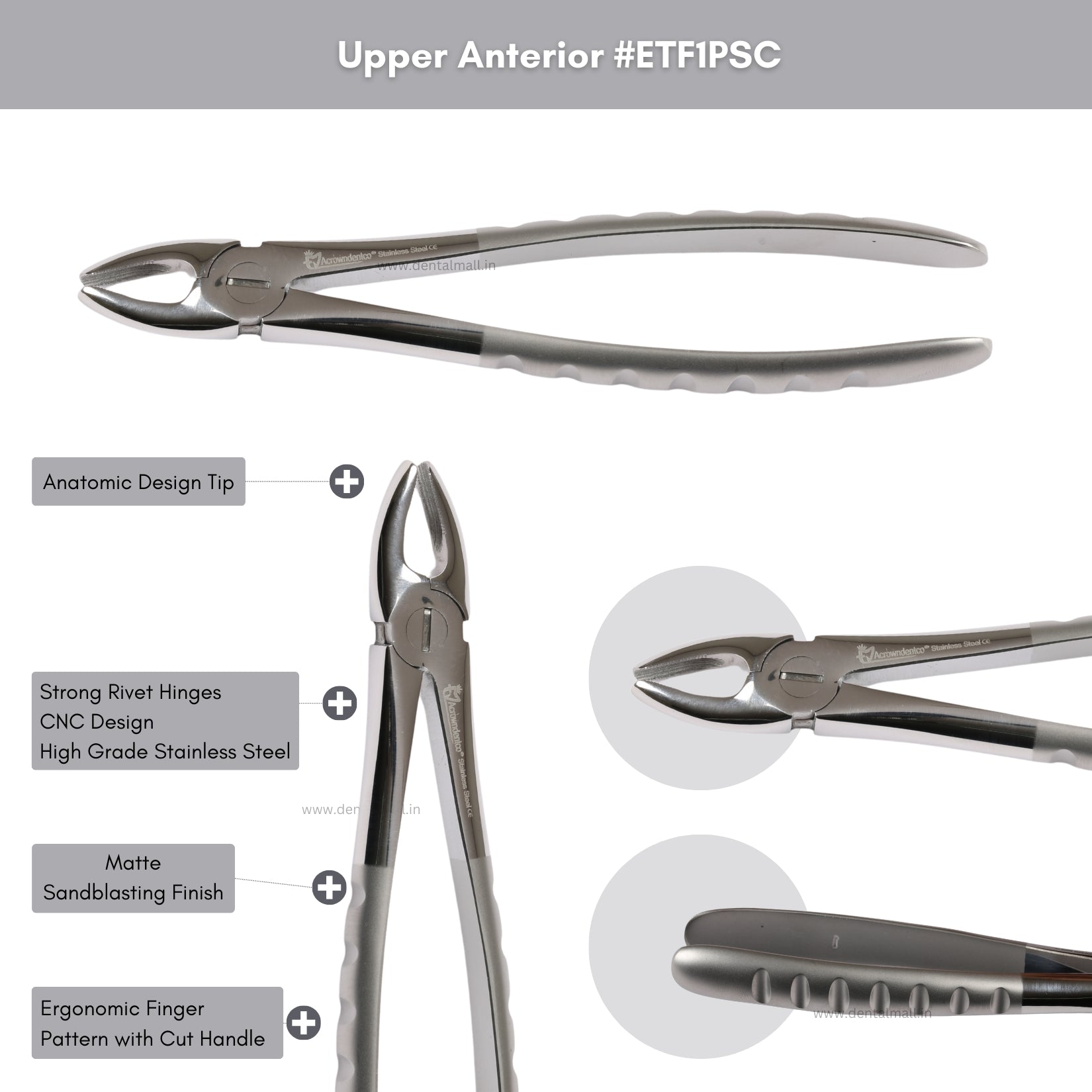 Extraction Tooth Forceps Kit - Premium Quality Finger Pattern with Cut Handle Matte Sandblasting Finish (Set of 12 Pcs) #ETFK12PSC