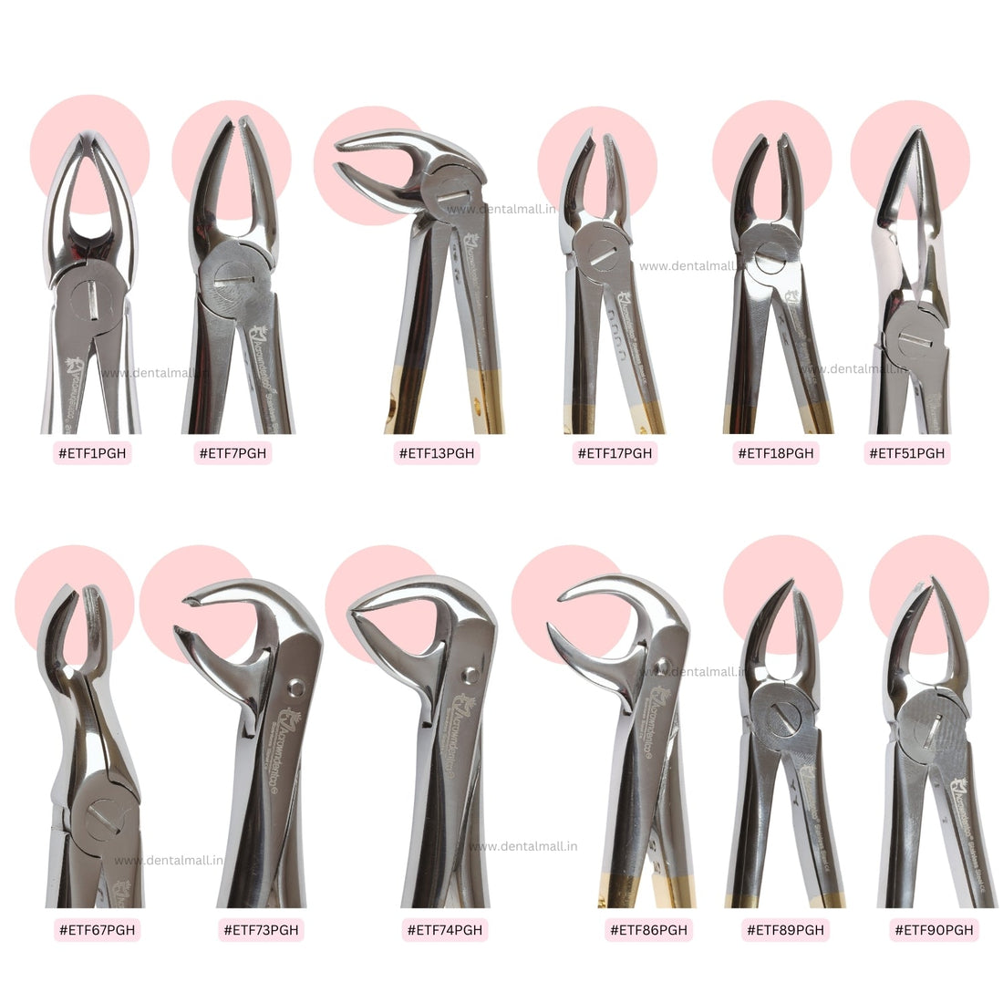 Extraction Tooth Forceps Kit – Premium Quality Finger Pattern with Holes Handle, Gold TiN Coated (Set of 12 Pcs) #ETFK12PGH