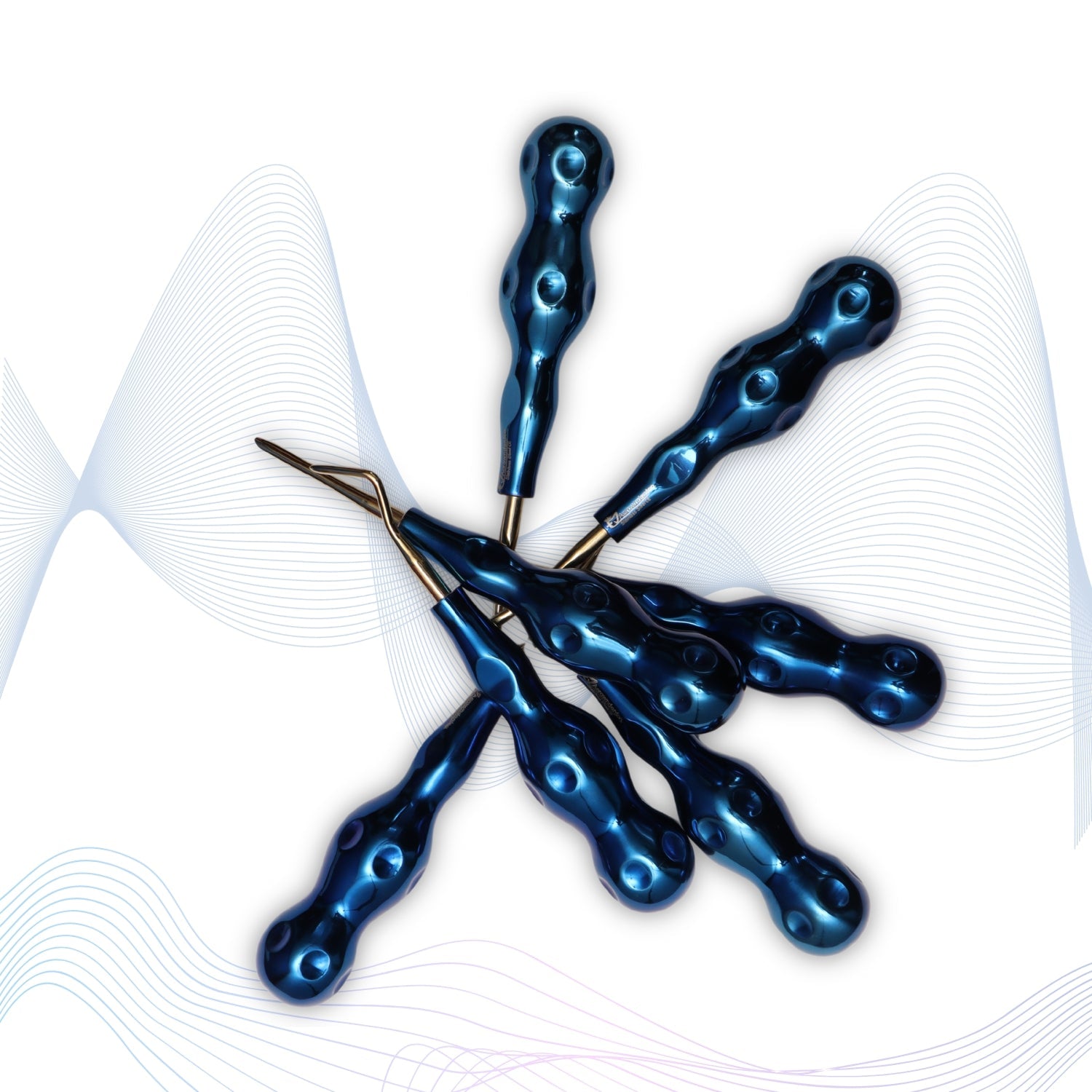 ROOT ELEVATORS PREMIUM ANATOMICAL HANDLE  SET OF 7 Pcs. #REPAHK7B2 Anatomic BLUE DLC Handle | Gold TiN Coated Tip | CNC Non-Breakable Design Joint