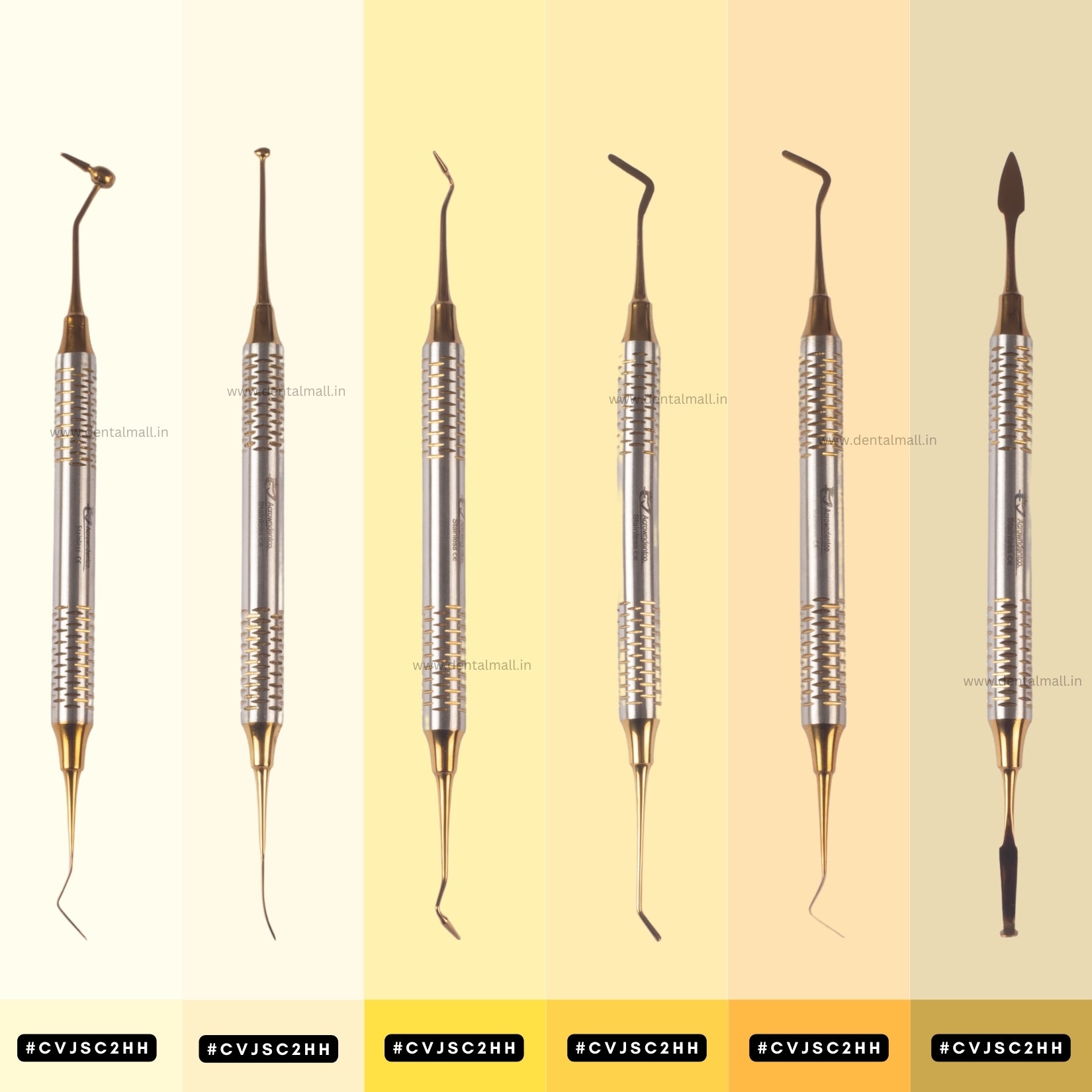 Composite Filling Instrument Gold TiN Coated Set Of 6 Pcs #CFITCGK6CH