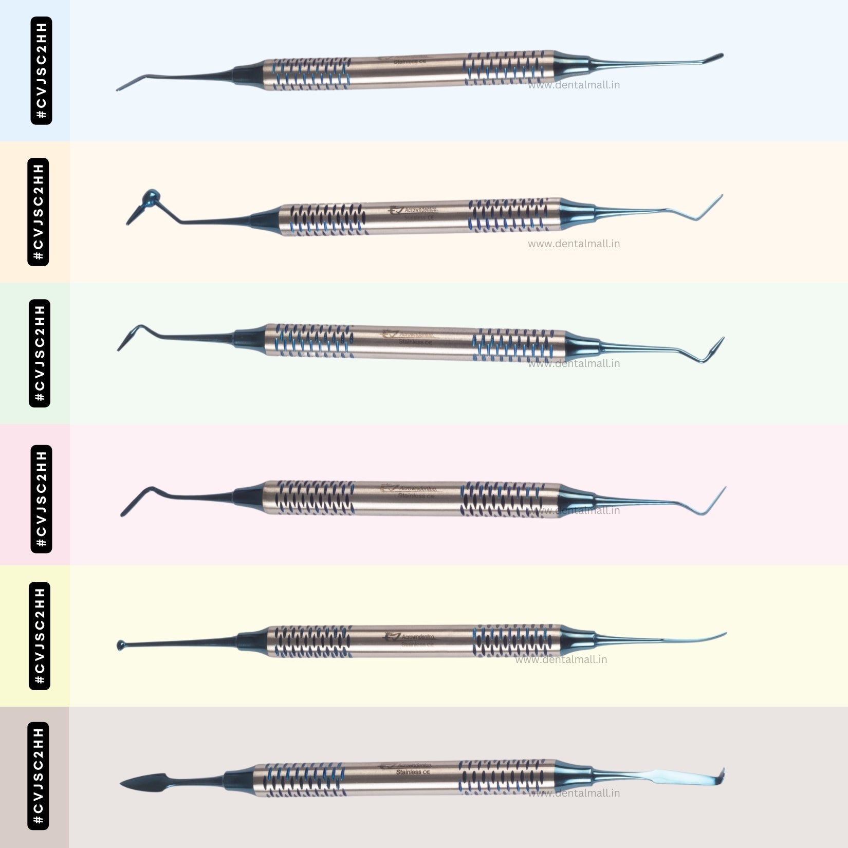 Composite Filling Instrument Blue TiN Coated Cut Handle Pattern Set Of 6 #CFITCBK6CH