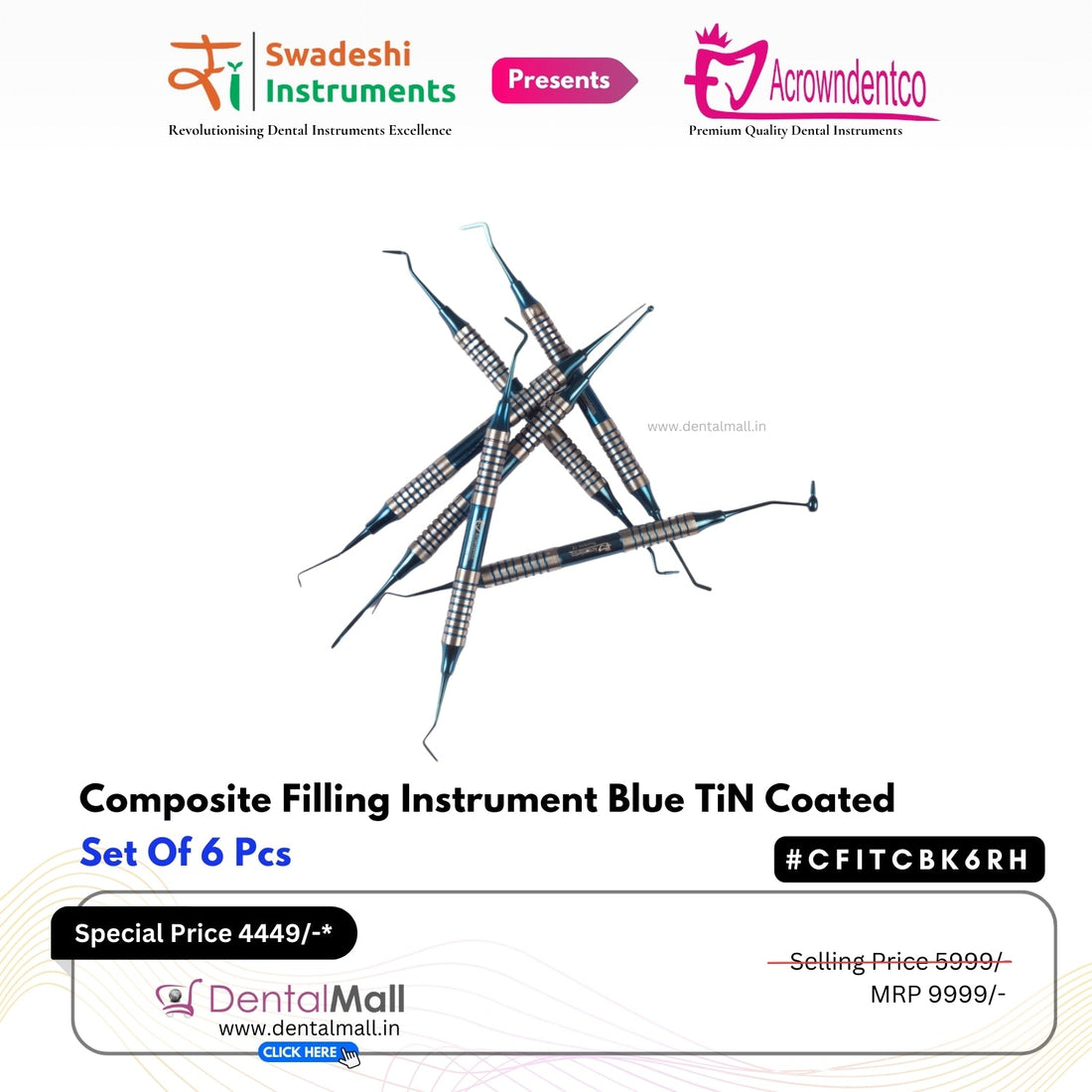 Composite Filling Instrument Blue TiN Coated Set Of 6 Pcs #CFITCBK6RH