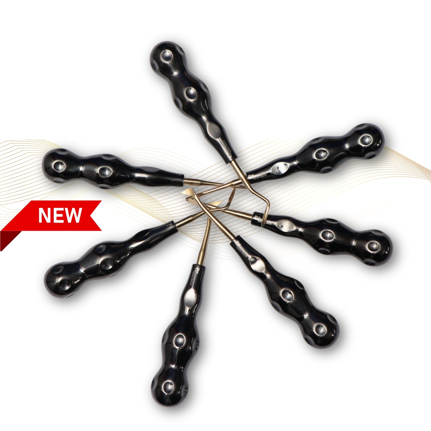 ROOT ELEVATORS PREMIUM ANATOMICAL HANDLE  SET OF 7 Pcs. #REPAHK7B3 Anatomic BLACK DLC Handle | Gold TiN Coated Tip | CNC Non-Breakable Design Joint