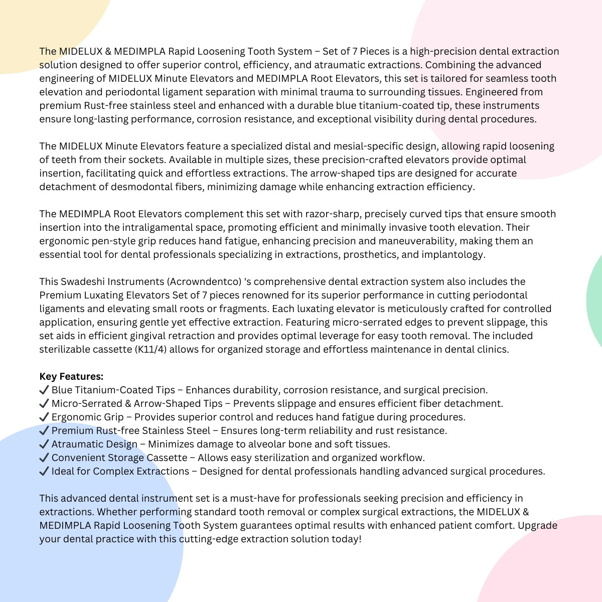 Midelux & Medimpla Rapid Loosening Tooth System Set of 7 Pieces #MMK7