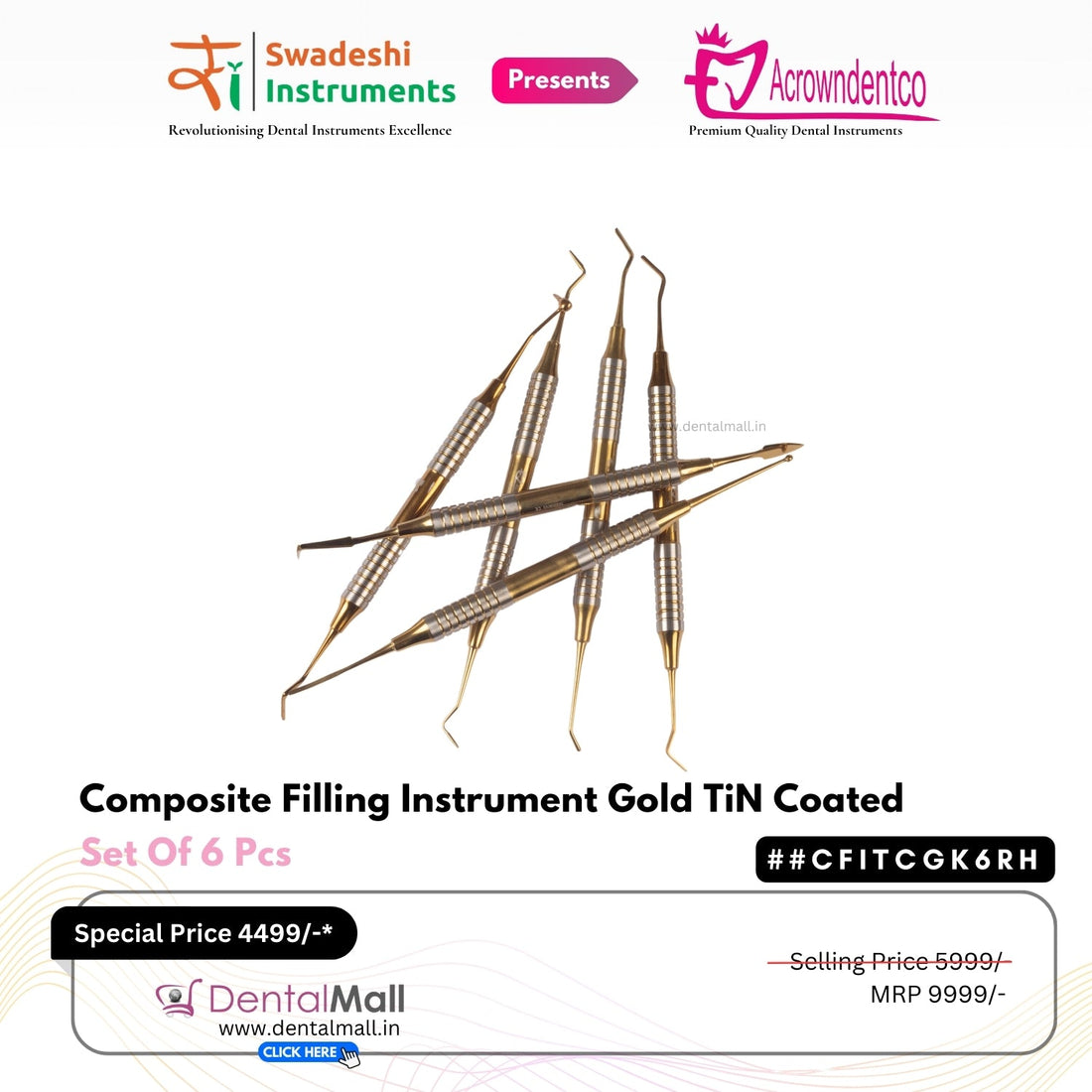 Composite Filling Instrument Gold TiN Coated Set Of 6 Pcs #CFITCGK6RH