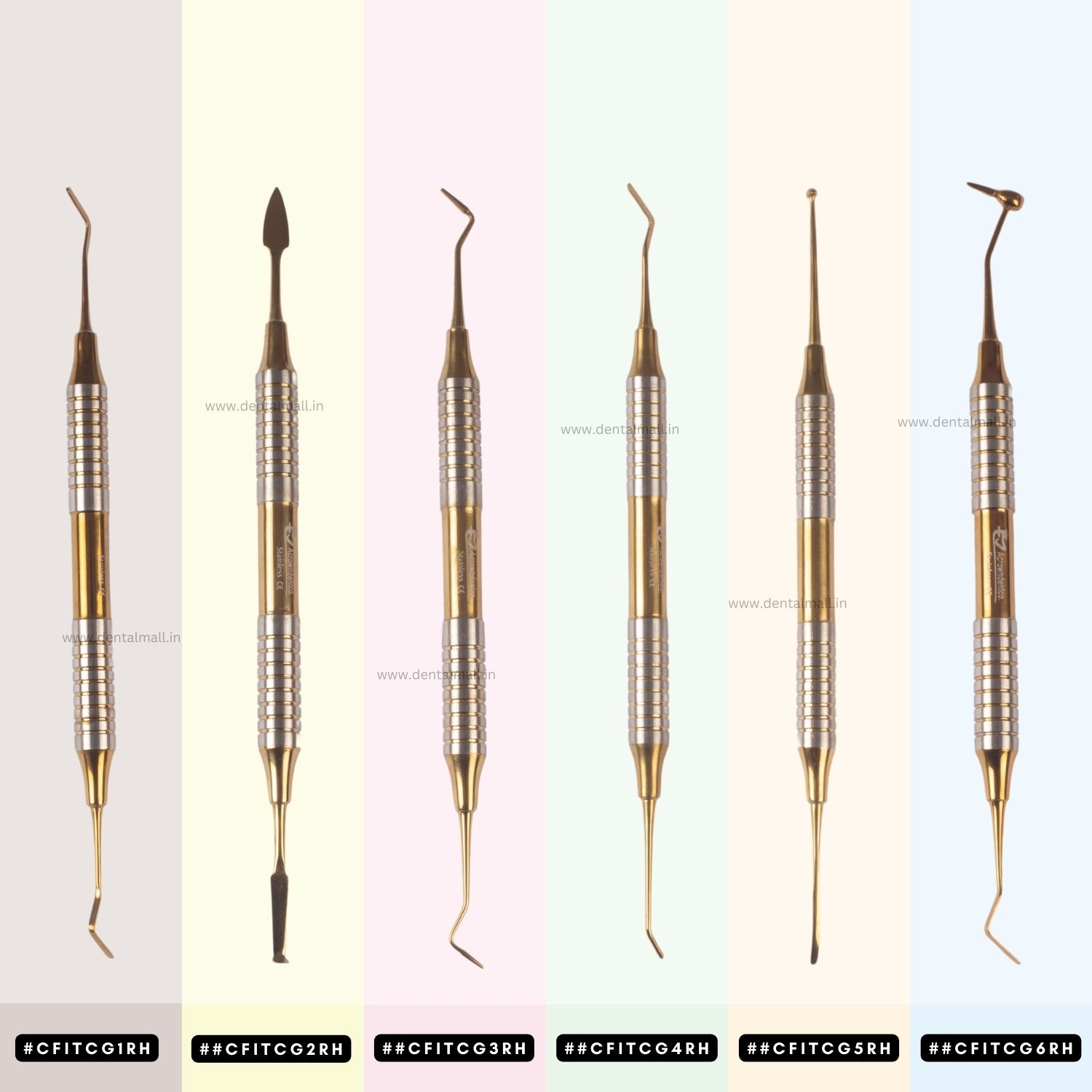 Composite Filling Instrument Gold TiN Coated Set Of 6 Pcs #CFITCGK6RH
