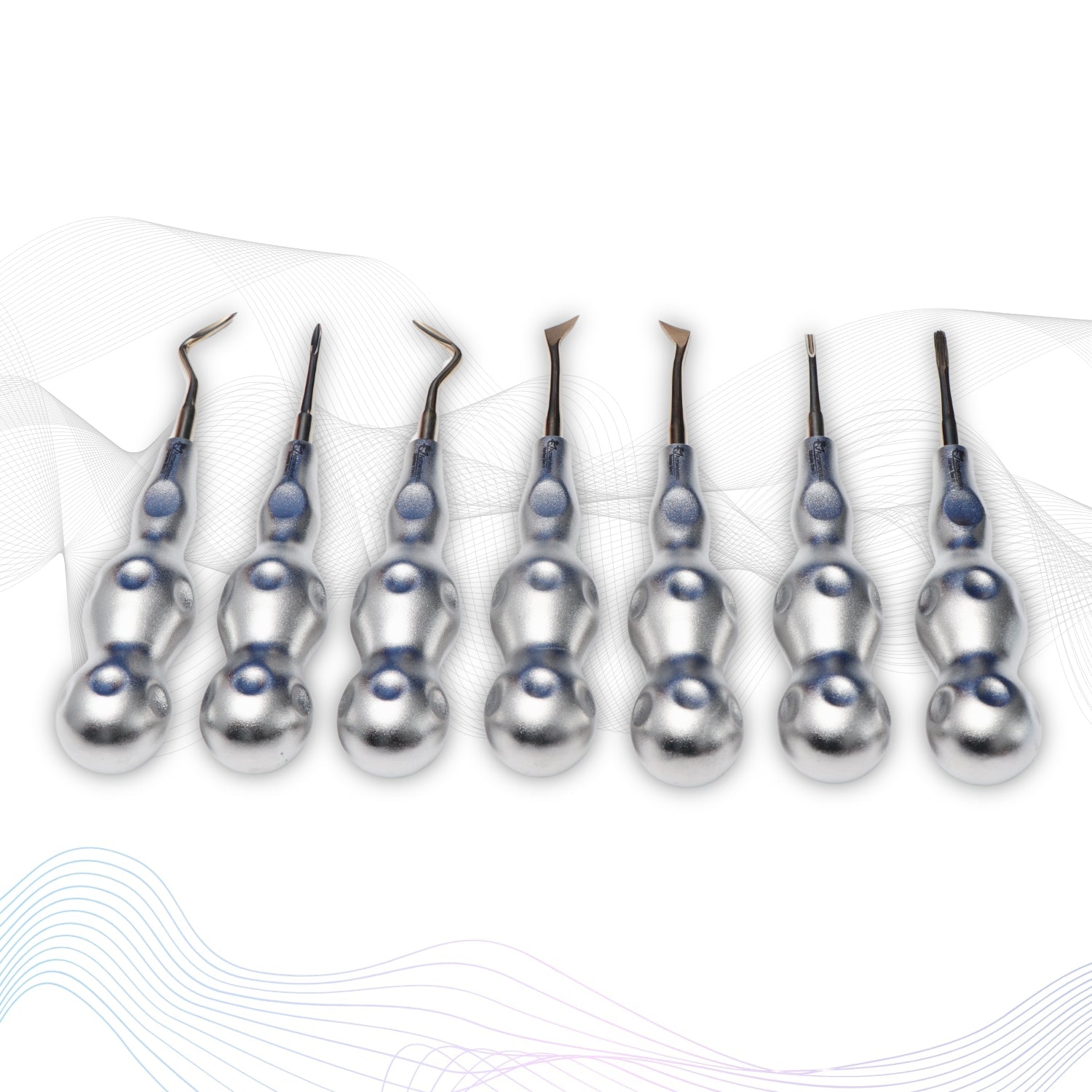 ROOT ELEVATORS PREMIUM ANATOMICAL HANDLE  SET OF 7 Pcs Anatomic SILVER DLC Handle | Gold TiN Coated Tip | CNC Non-Breakable Design Joint