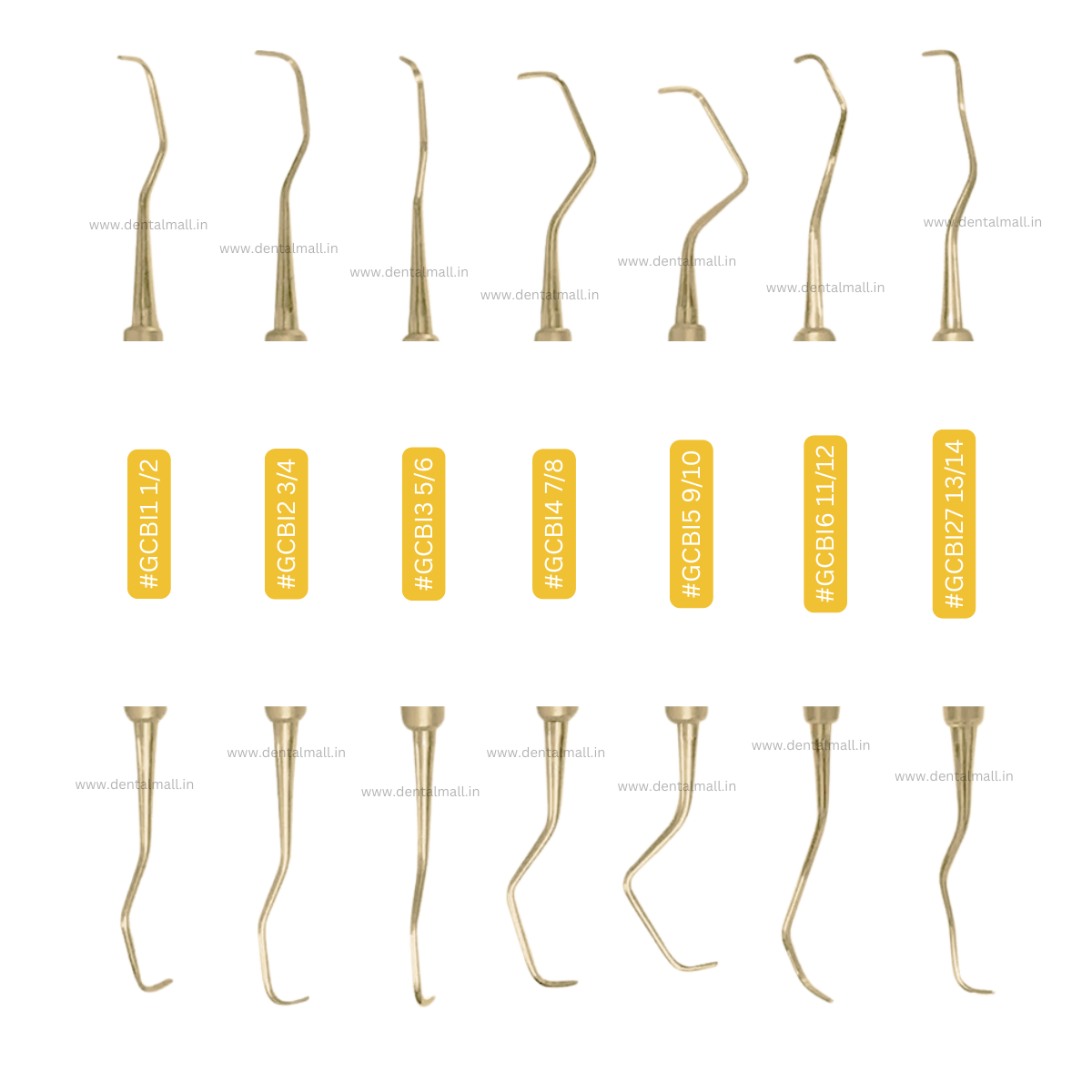 Gracey Curette Kit Set of 7 Gold TiN Coated Tips and Handle Cut Pattern #GCGK7CH
