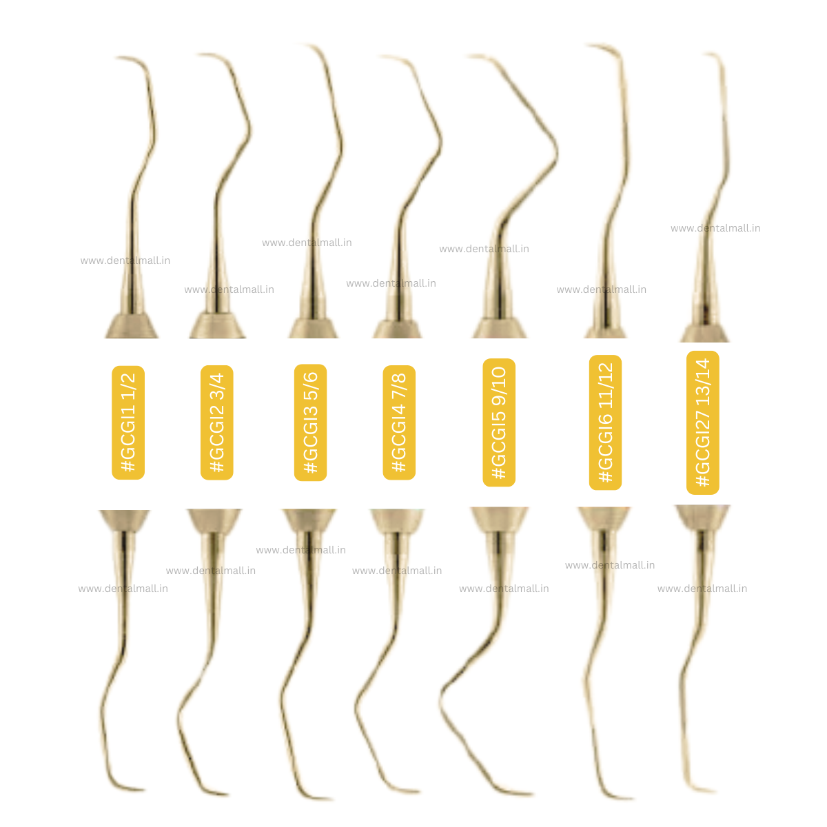 Gracey Curette Kit Set of 7 Gold TiN Coated Tips and Handle Cut Pattern #GCGK7CH