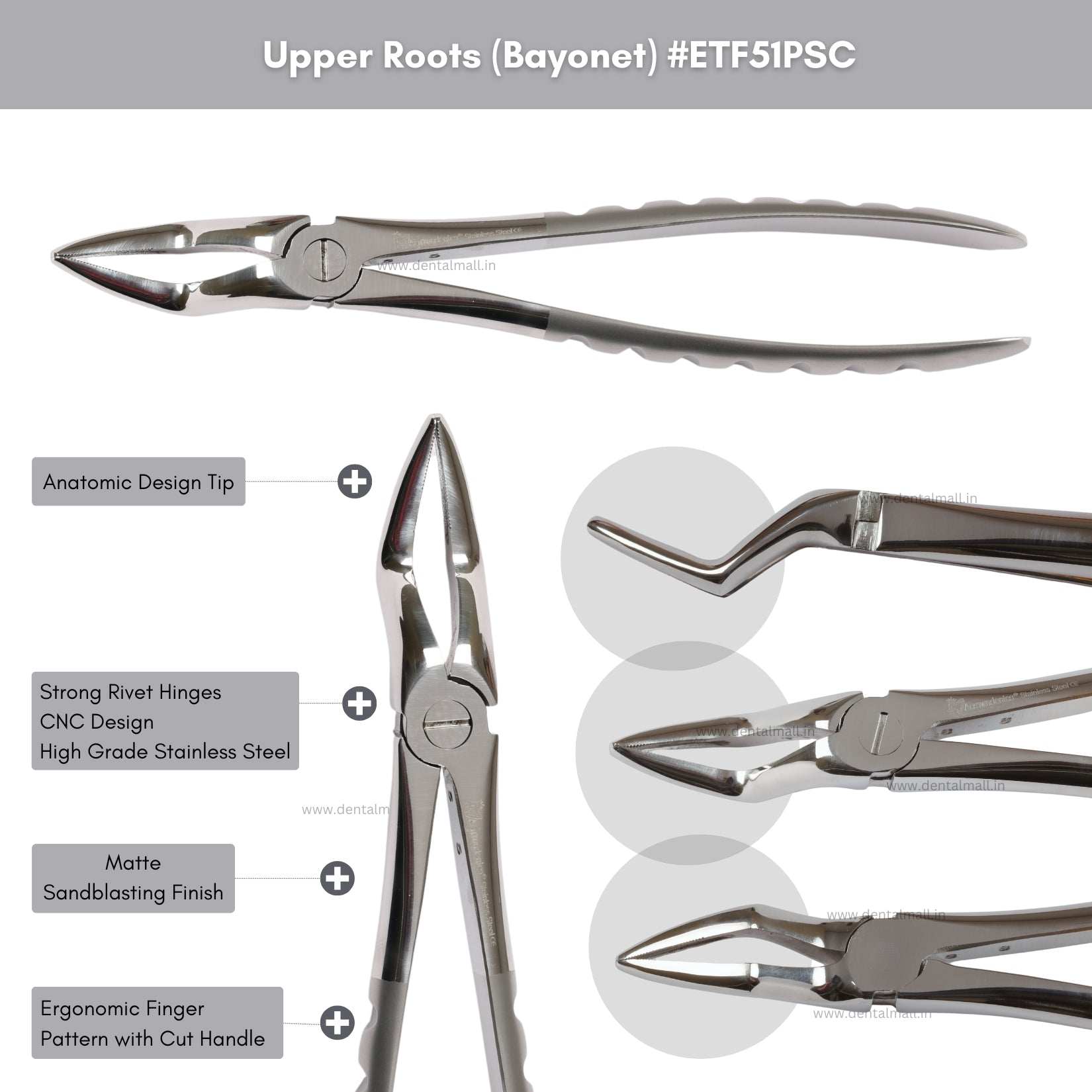 Extraction Tooth Forceps Kit - Premium Quality Finger Pattern with Cut Handle Matte Sandblasting Finish (Set of 12 Pcs) #ETFK12PSC