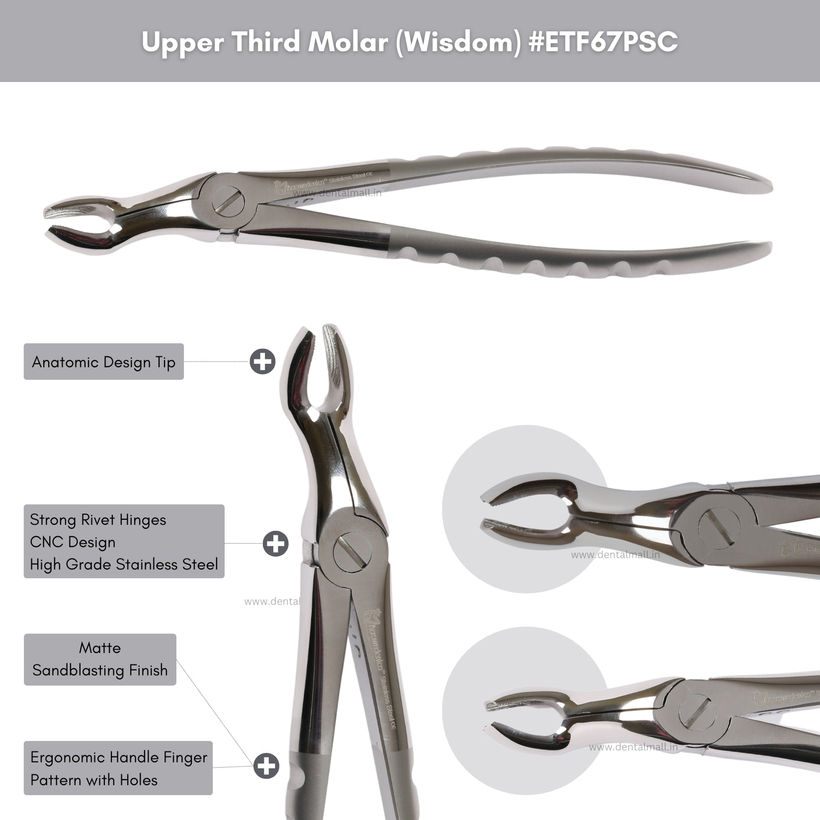 Extraction Tooth Forceps Kit - Premium Quality Finger Pattern with Cut Handle Matte Sandblasting Finish (Set of 12 Pcs) #ETFK12PSC
