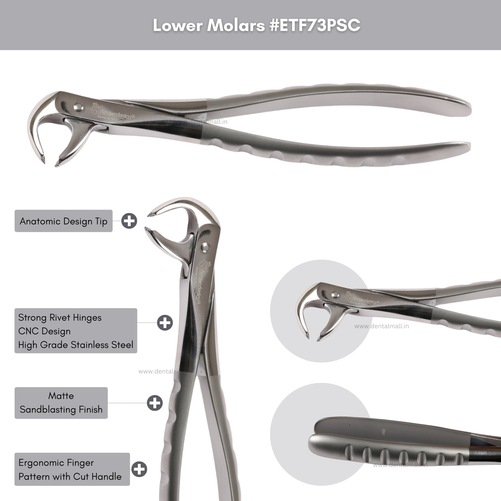 Extraction Tooth Forceps Kit - Premium Quality Finger Pattern with Cut Handle Matte Sandblasting Finish (Set of 12 Pcs) #ETFK12PSC