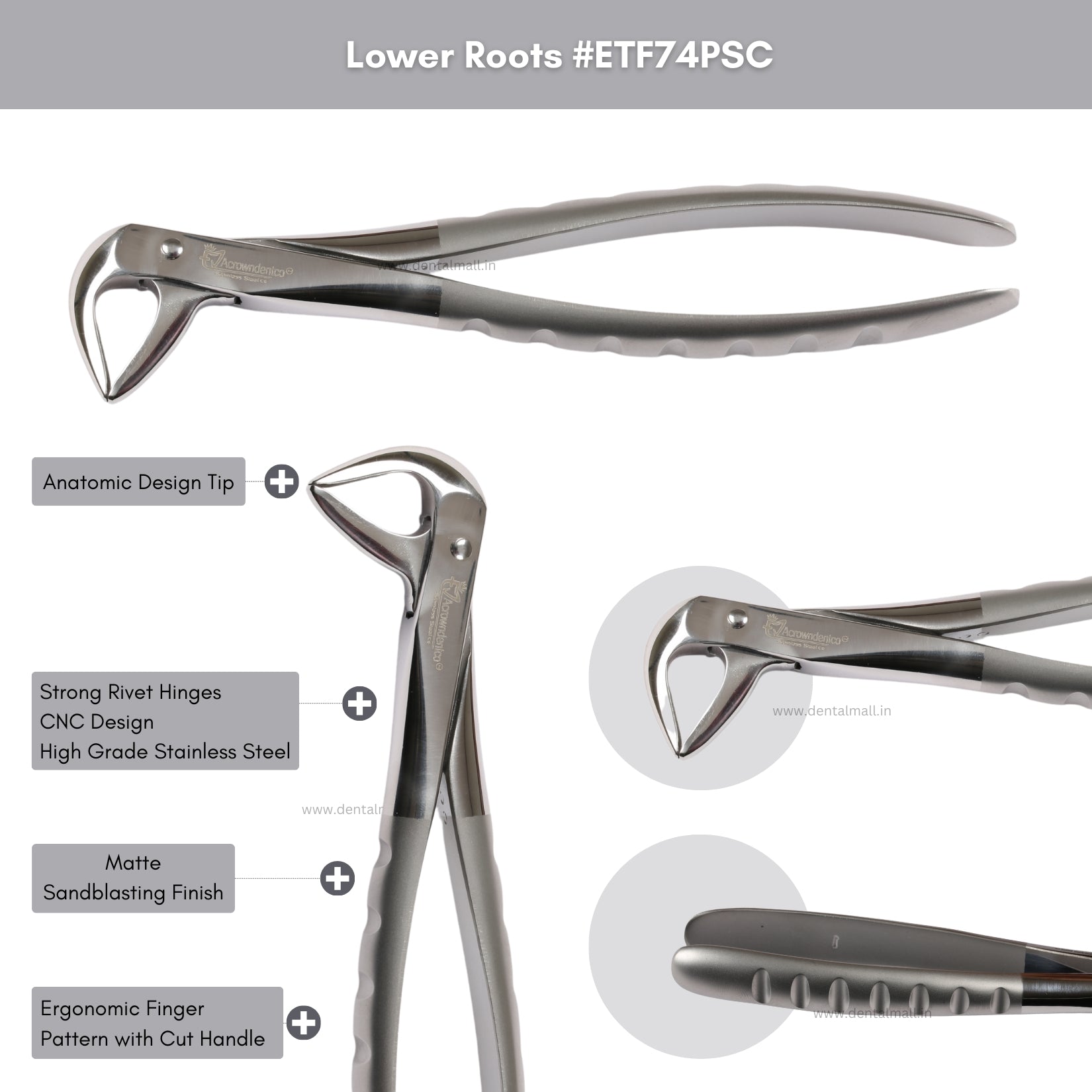 Extraction Tooth Forceps Kit - Premium Quality Finger Pattern with Cut Handle Matte Sandblasting Finish (Set of 12 Pcs) #ETFK12PSC
