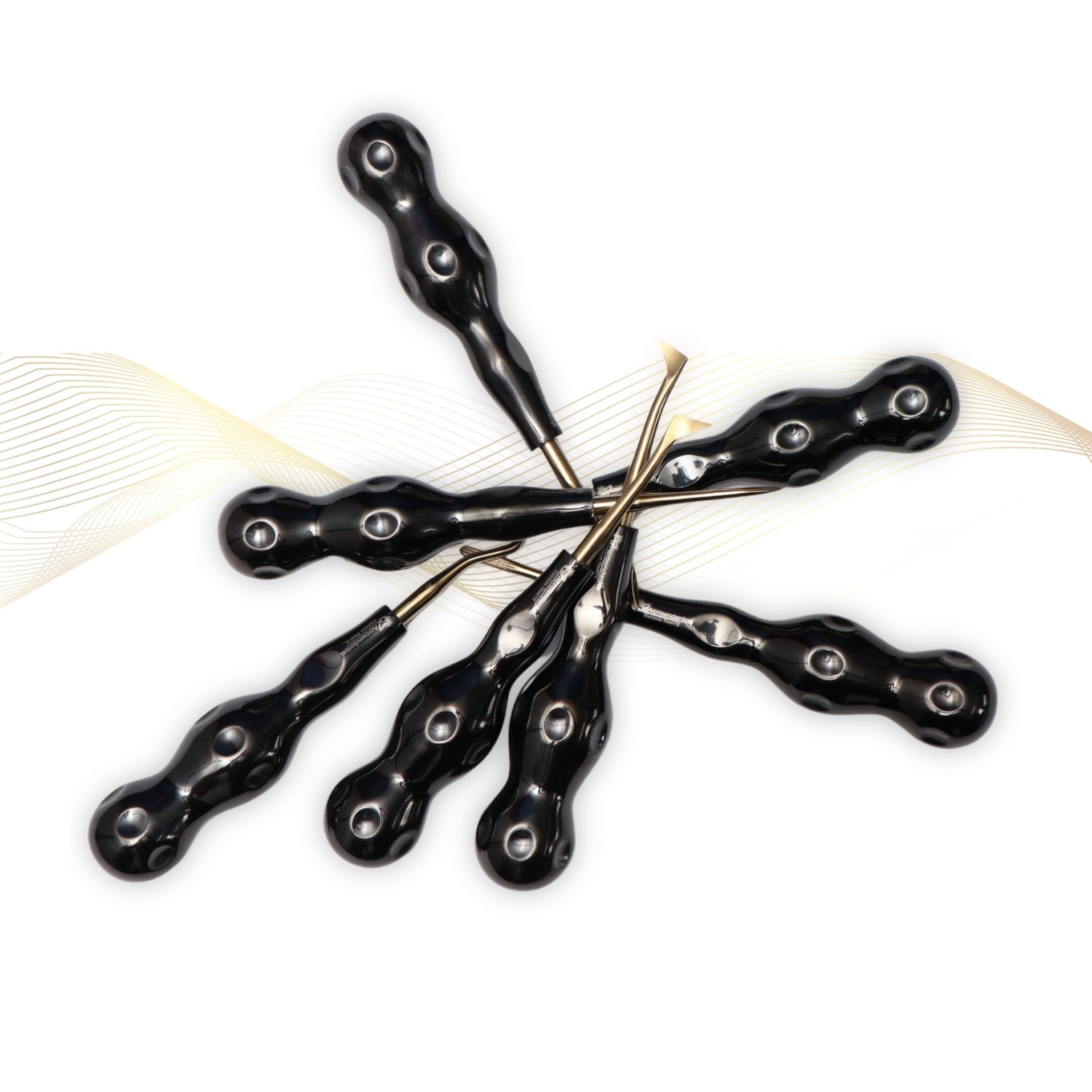 ROOT ELEVATORS PREMIUM ANATOMICAL HANDLE  SET OF 7 Pcs. #REPAHK7B3 Anatomic BLACK DLC Handle | Gold TiN Coated Tip | CNC Non-Breakable Design Joint