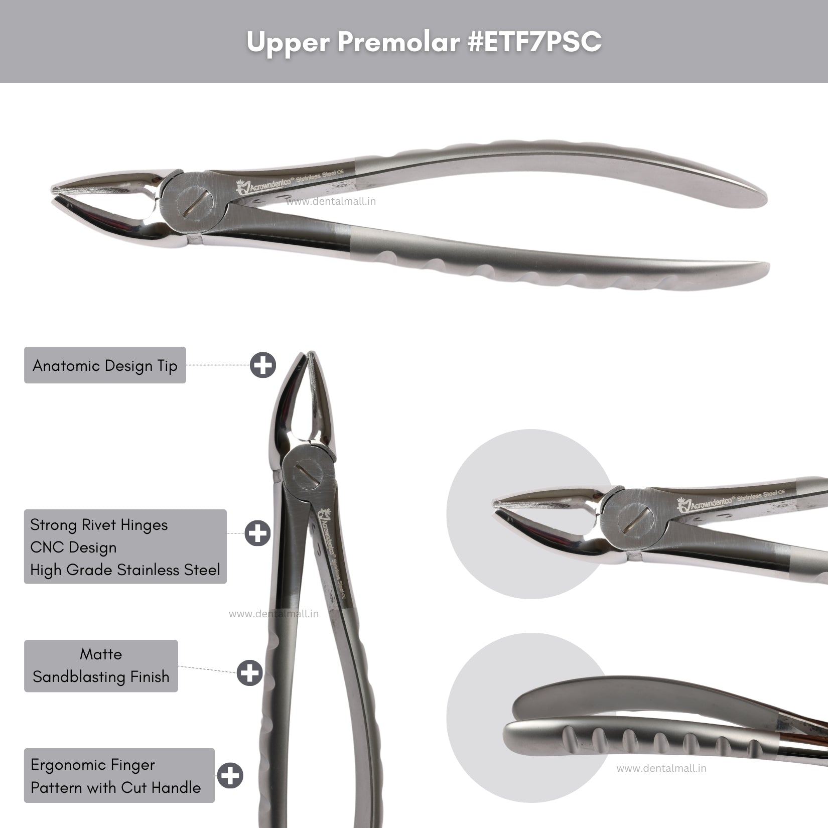 Extraction Tooth Forceps Kit - Premium Quality Finger Pattern with Cut Handle Matte Sandblasting Finish (Set of 12 Pcs) #ETFK12PSC