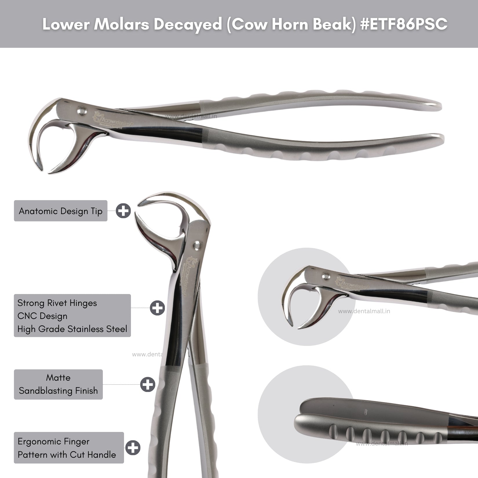 Extraction Tooth Forceps Kit - Premium Quality Finger Pattern with Cut Handle Matte Sandblasting Finish (Set of 12 Pcs) #ETFK12PSC