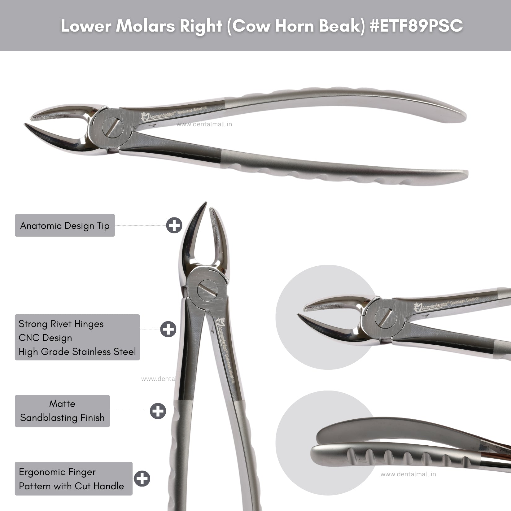 Extraction Tooth Forceps Kit - Premium Quality Finger Pattern with Cut Handle Matte Sandblasting Finish (Set of 12 Pcs) #ETFK12PSC