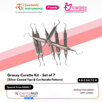 Gracey Curette Set Of 7 Pcs Ergonomic Premium Sandblasting Handle with Cross Serration Handle Pattern #GCSK7HH