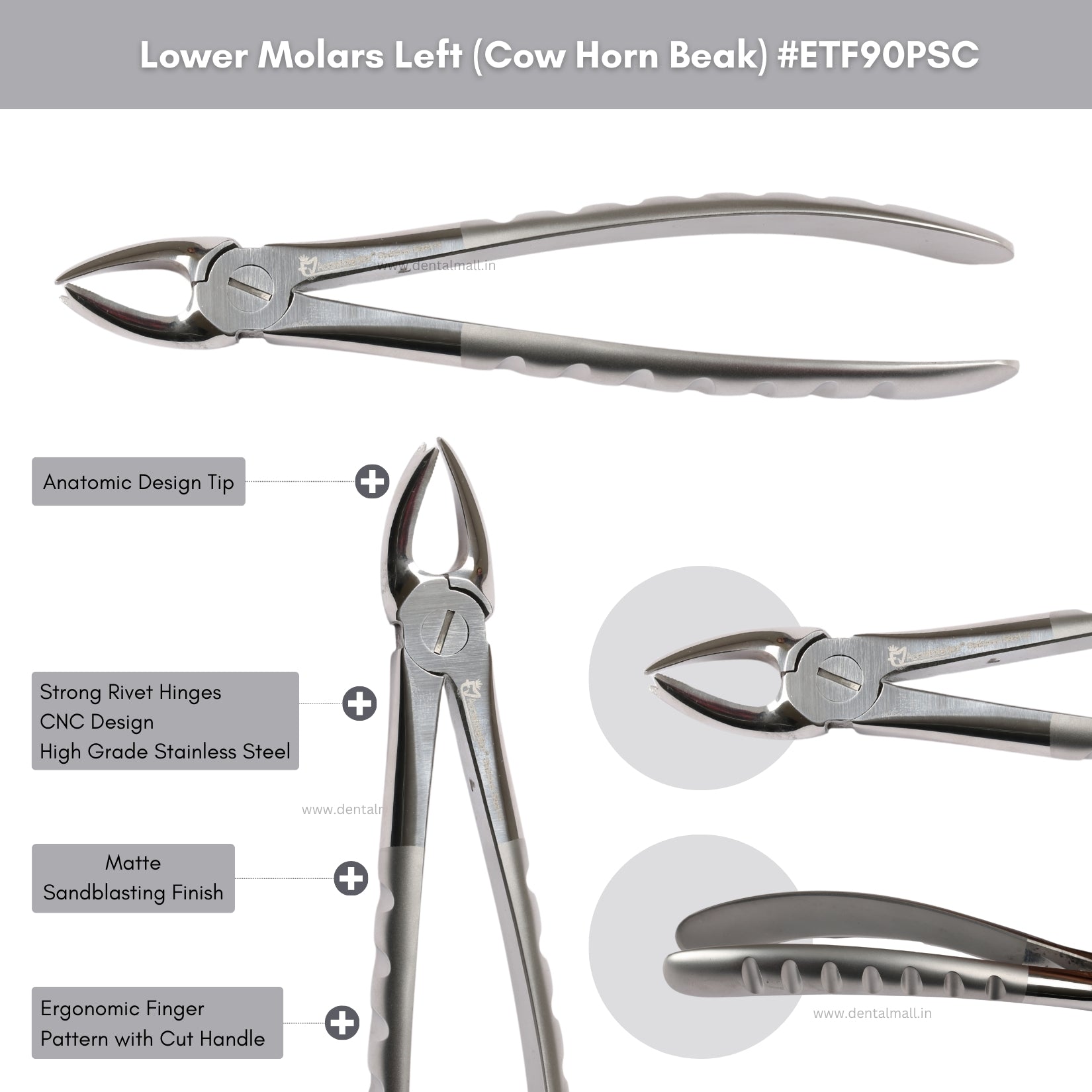 Extraction Tooth Forceps Kit - Premium Quality Finger Pattern with Cut Handle Matte Sandblasting Finish (Set of 12 Pcs) #ETFK12PSC