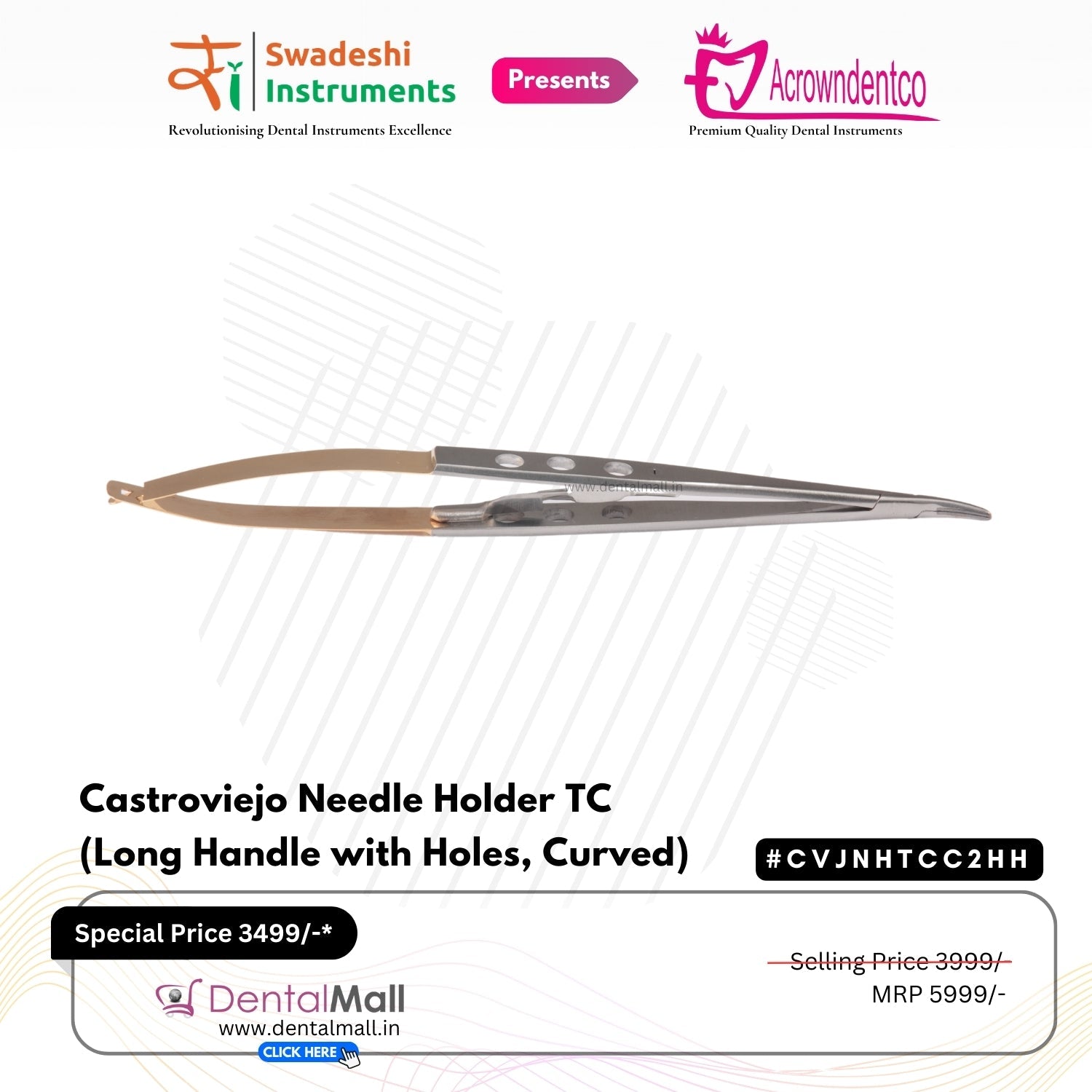 Castroviejo Needle Holder - Straight (CVJNHTCS1HH) and Curved  (CVJNHTCC2HH) (Tungsten Carbide Tip)