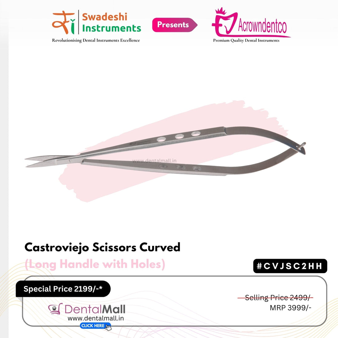 Castroviejo Scissors – Long Handle with Holes (Ergonomic Pattern)