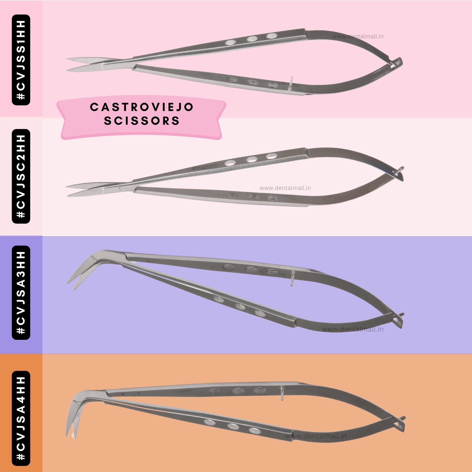 Castroviejo Scissors – Long Handle with Holes (Ergonomic Pattern)