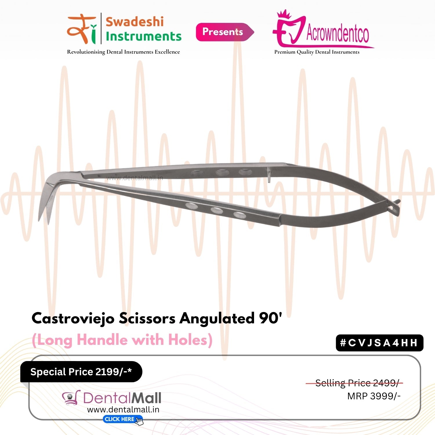 Castroviejo Scissors – Long Handle with Holes (Ergonomic Pattern)