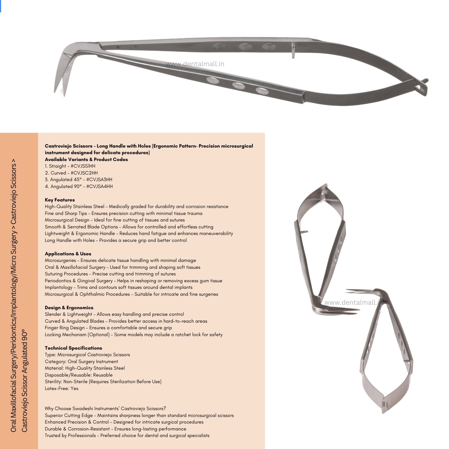 Castroviejo Scissors – Long Handle with Holes (Ergonomic Pattern)