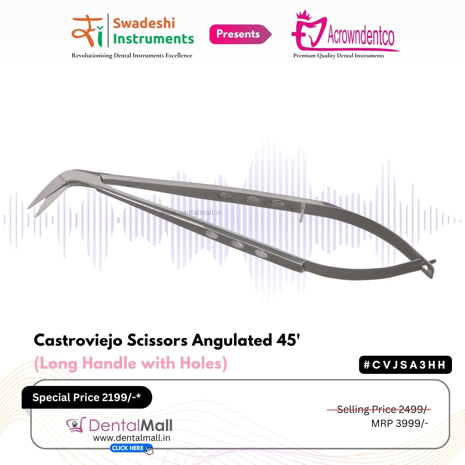 Castroviejo Scissors – Long Handle with Holes (Ergonomic Pattern)