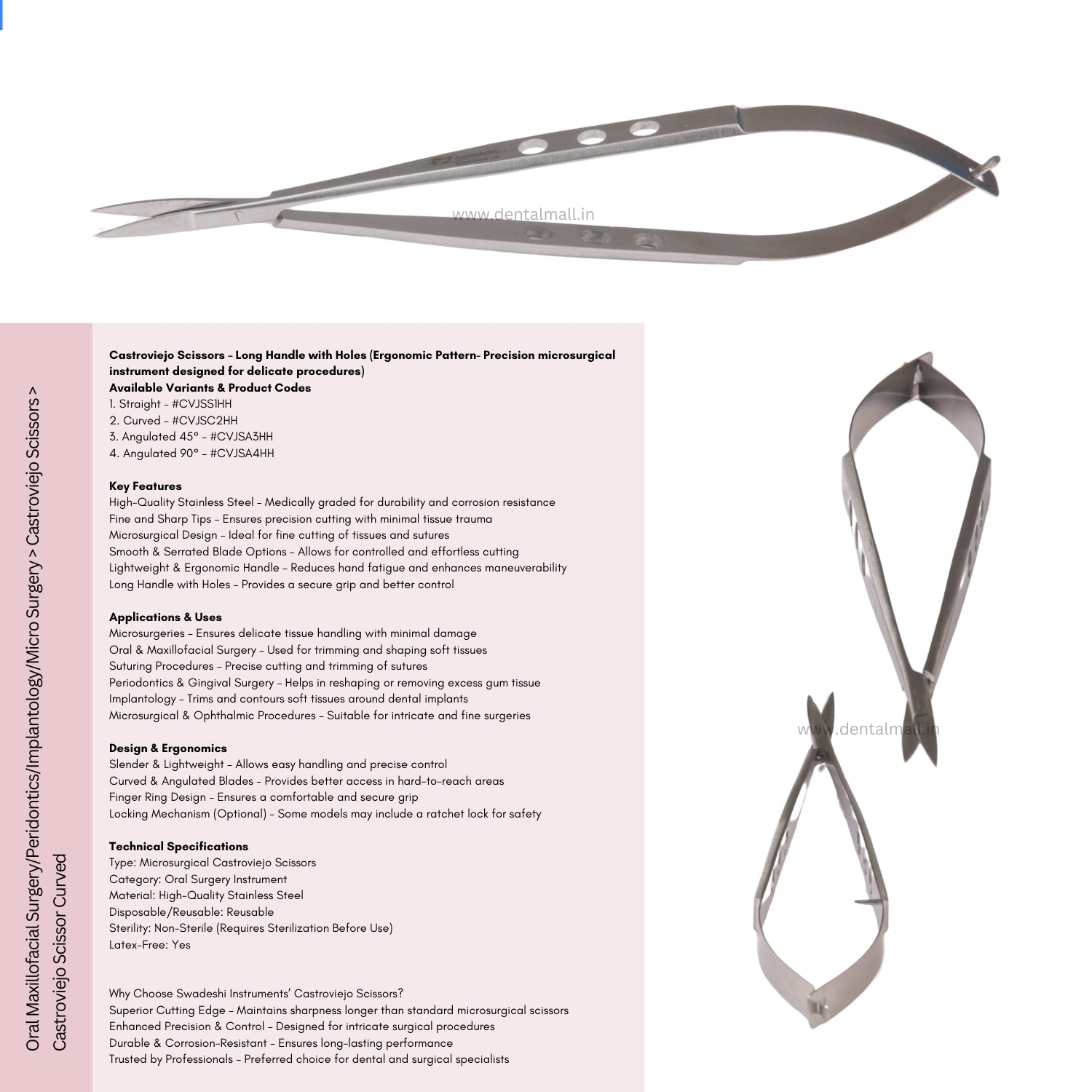 Castroviejo Scissors – Long Handle with Holes (Ergonomic Pattern)