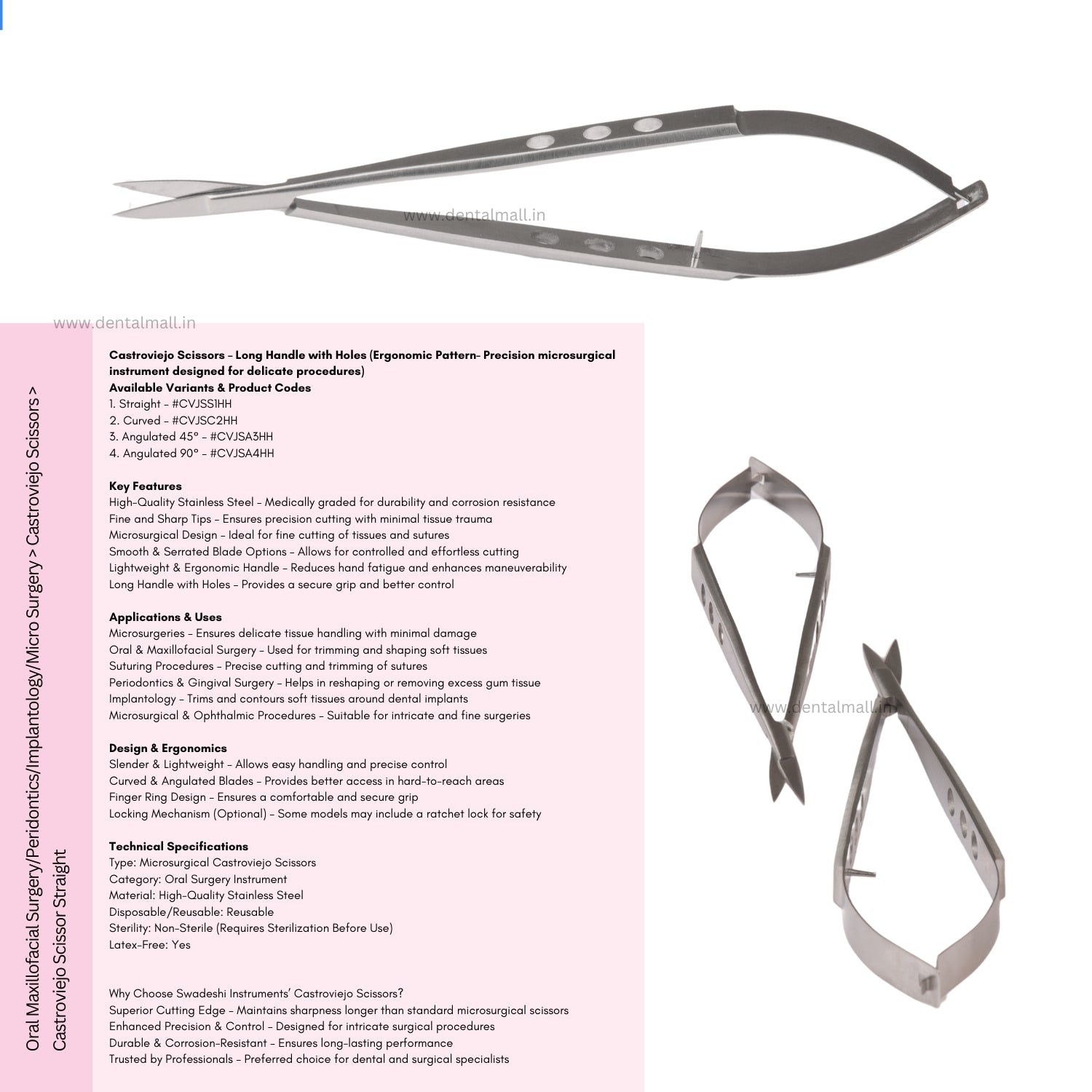 Castroviejo Scissors – Long Handle with Holes (Ergonomic Pattern)