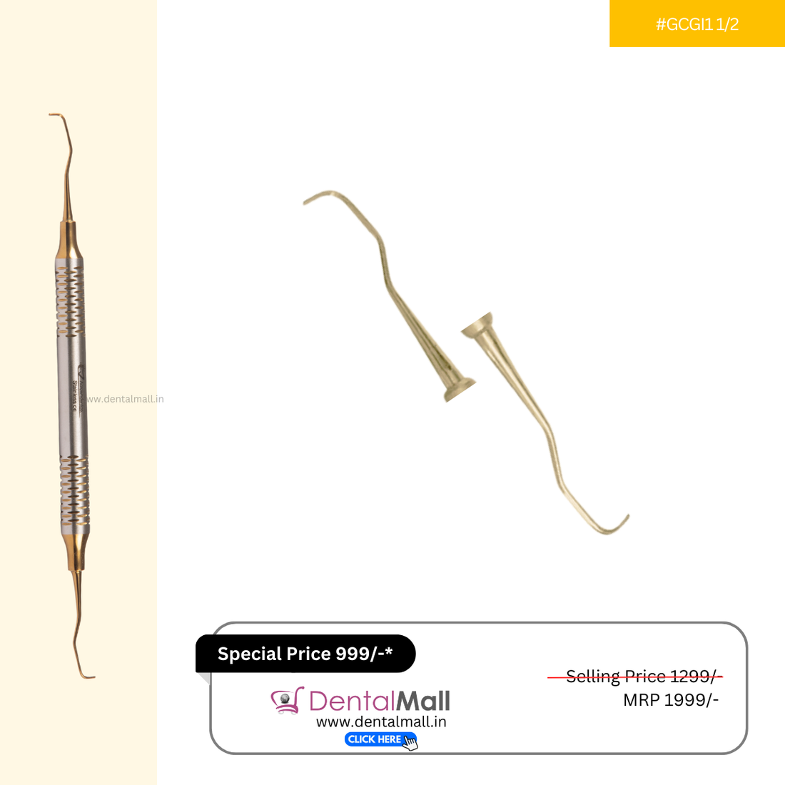 Gracey Curette Kit Set of 7 Gold TiN Coated Tips and Handle Cut Pattern #GCGK7CH