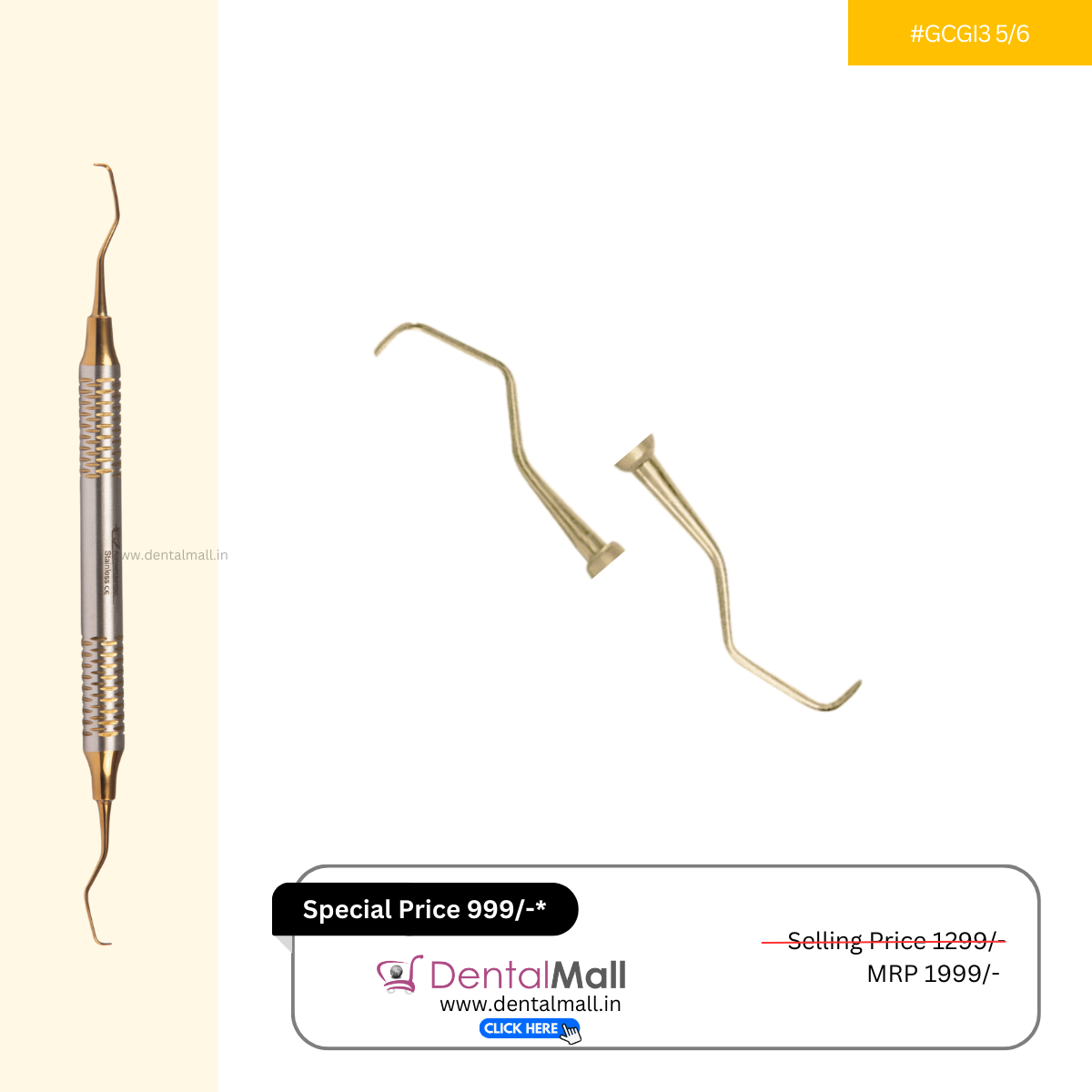 Gracey Curette Kit Set of 7 Gold TiN Coated Tips and Handle Cut Pattern #GCGK7CH