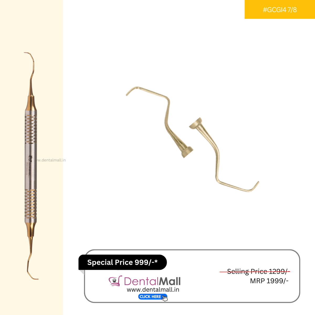 Gracey Curette Kit Set of 7 Gold TiN Coated Tips and Handle Cut Pattern #GCGK7CH