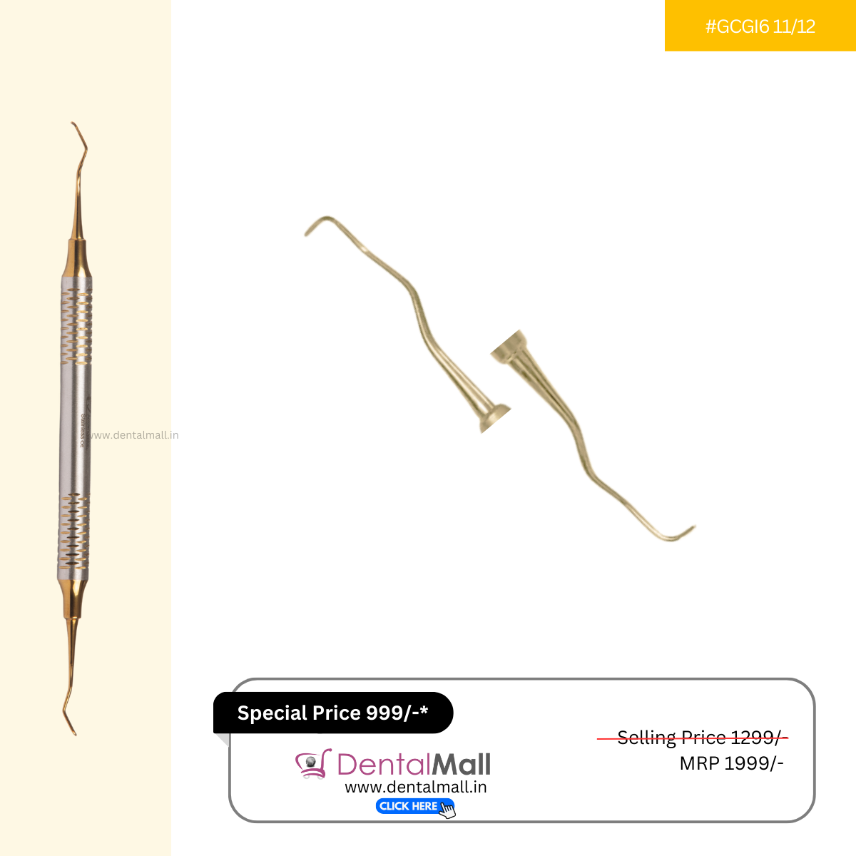 Gracey Curette Kit Set of 7 Gold TiN Coated Tips and Handle Cut Pattern #GCGK7CH