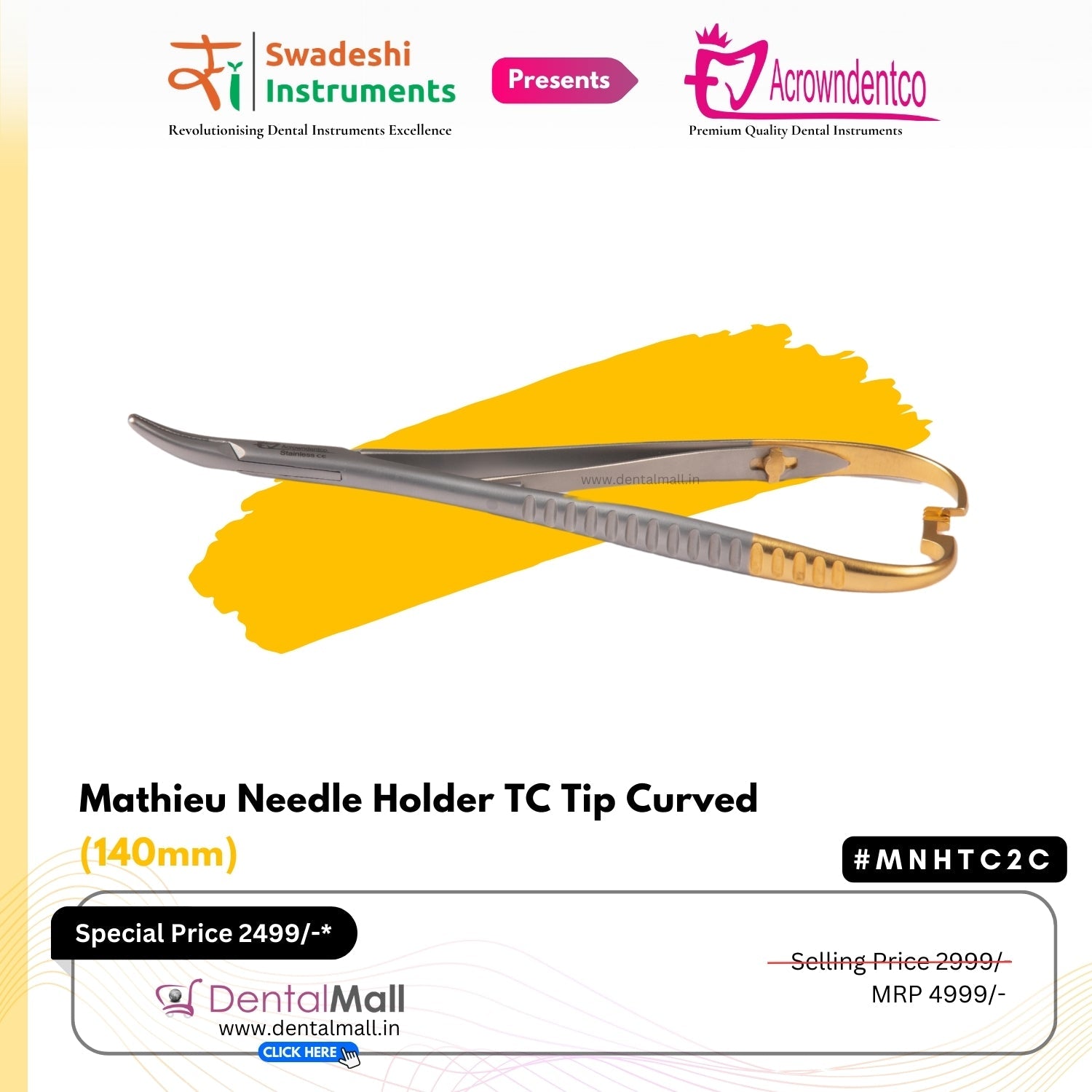 Mathieu Needle Holder Tungsten Carbide (TC) Tip (140mm) Straight Tip #MNHTCS1 and Curved Tip #MNHTCC2