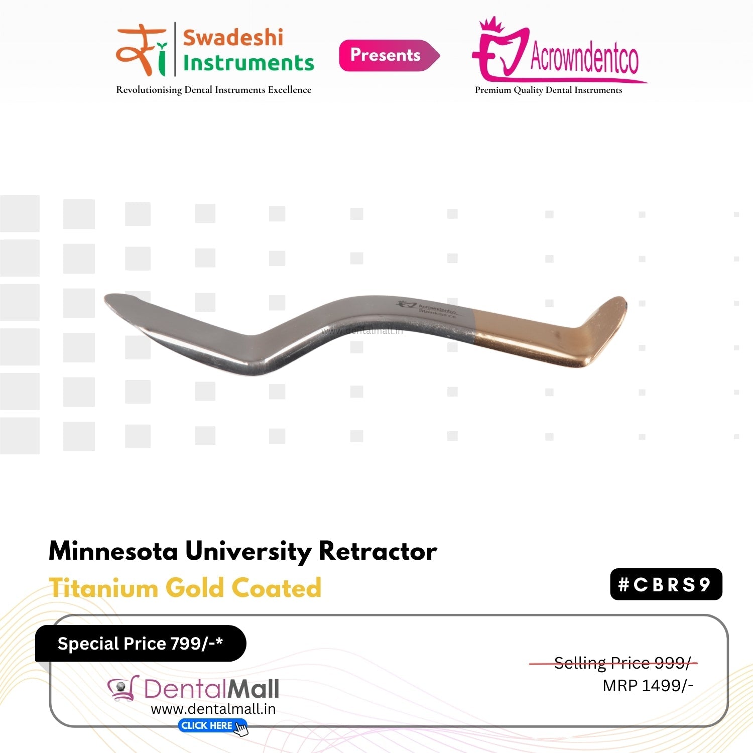 Minnesota University Retractor Titanium Gold Coated #UMRTCG