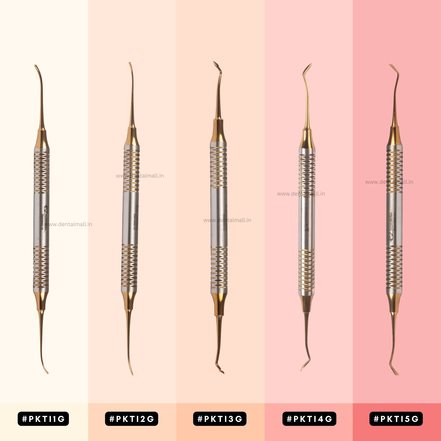 P.K. Thomas Modelling (PKT Carving) Instruments – Gold TiN Coated Premium Hollow Handle Set Of 5 Pcs #PKTK5GCH