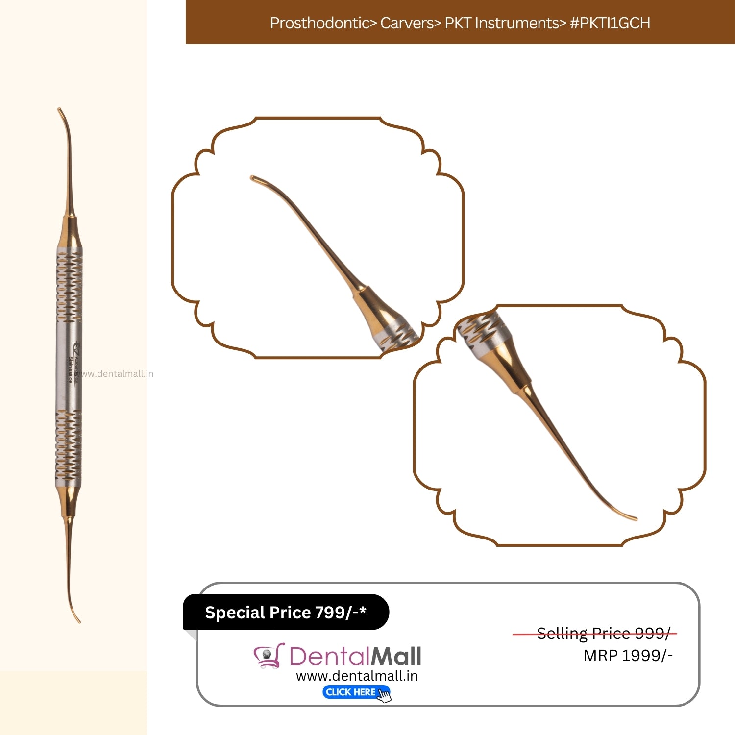 P.K. Thomas Modelling (PKT Carving) Instruments – Gold TiN Coated Premium Hollow Handle Set Of 5 Pcs #PKTK5GCH