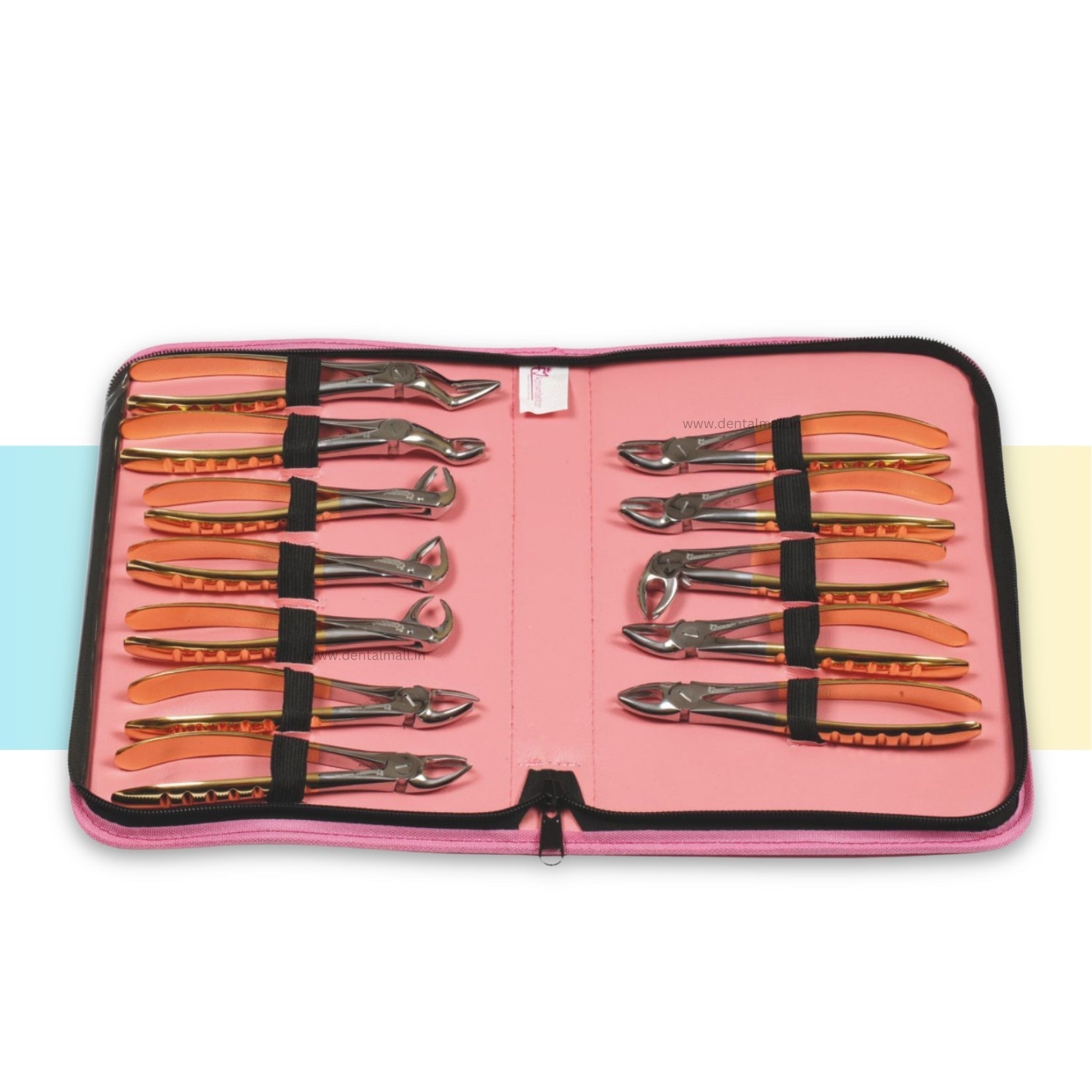 Extraction Tooth Forceps Kit – Premium Quality Finger Pattern with Cut Handle, Gold TiN Coated (Set of 12 Pcs) #ETFK12PGC
