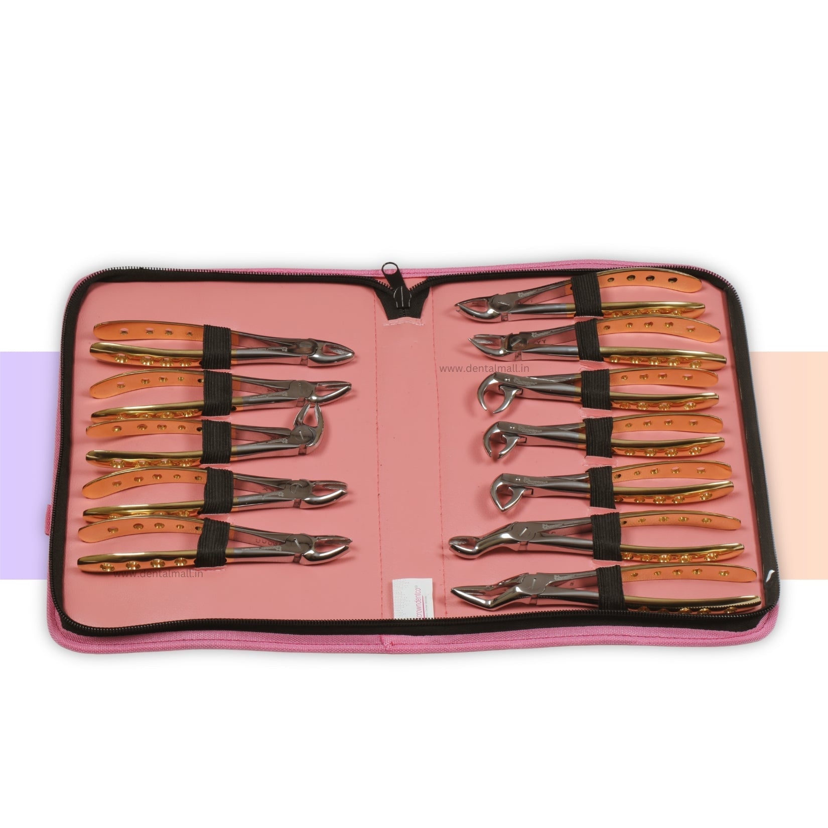 Extraction Tooth Forceps Kit – Premium Quality Finger Pattern with Holes Handle, Gold TiN Coated (Set of 12 Pcs) #ETFK12PGH