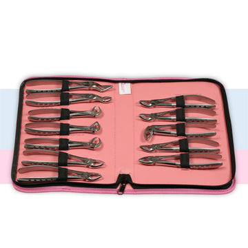 Extraction Tooth Forceps Kit - Premium Quality Finger Pattern with Cut Handle Matte Sandblasting Finish (Set of 12 Pcs) #ETFK12PSC